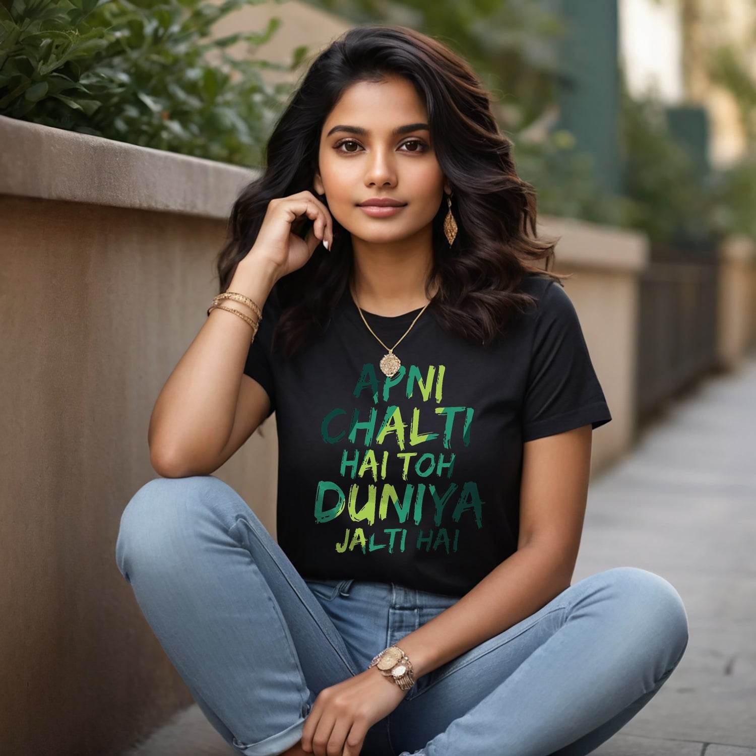 APNI CHALTI HAI TOH DUNIYA JALTI HAI - Unisex Round Neck Regular Fit 100% Combed Cotton Half Sleeve T-Shirt - Mojilo Mart
