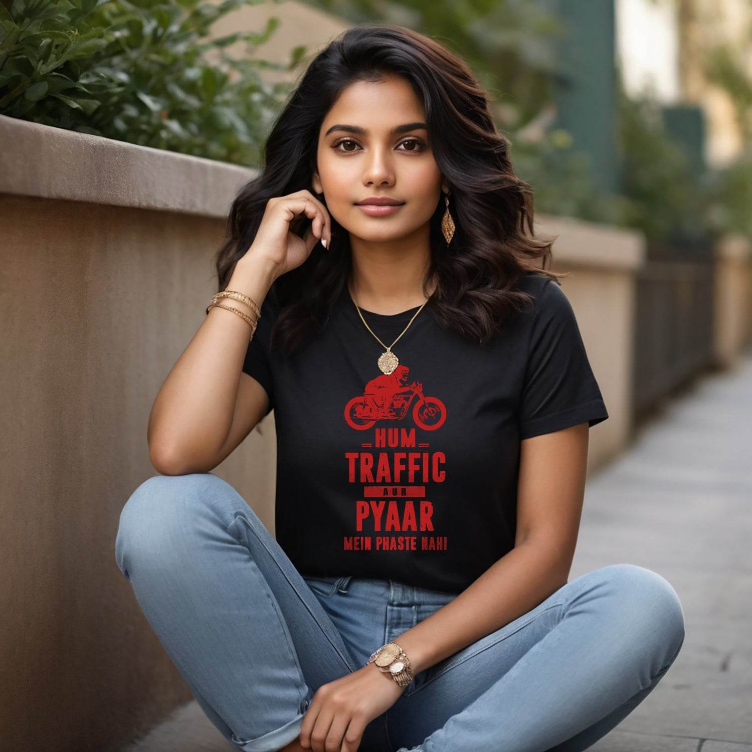 HUM TRAFFIC OR PYAAR MEIN PHASTE NAHI- Unisex Round Neck Regular Fit 100% Combed Cotton Half Sleeve T-Shirt - Mojilo Mart