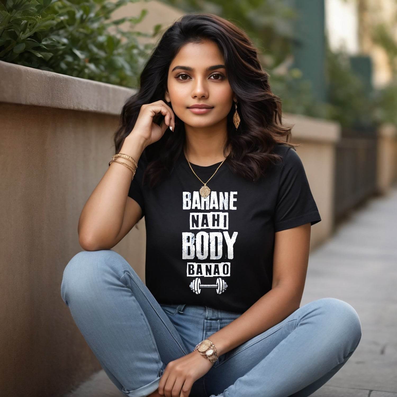 BAHANE NAHI BODY BANAO - Unisex Round Neck Regular Fit 100% Combed Cotton Half Sleeve T-Shirt - Mojilo Mart