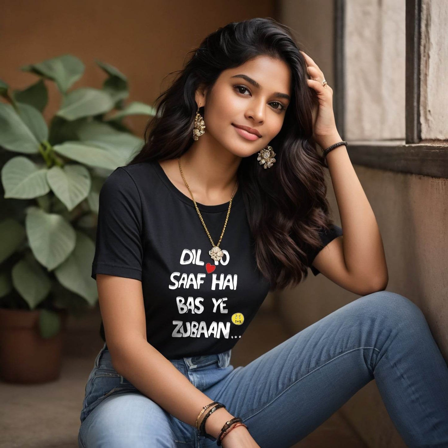 DIL TO SAAF HAI BAS YE ZUBAAN... - Unisex Round Neck Regular Fit 100% Combed Cotton Half Sleeve T-Shirt - Mojilo Mart