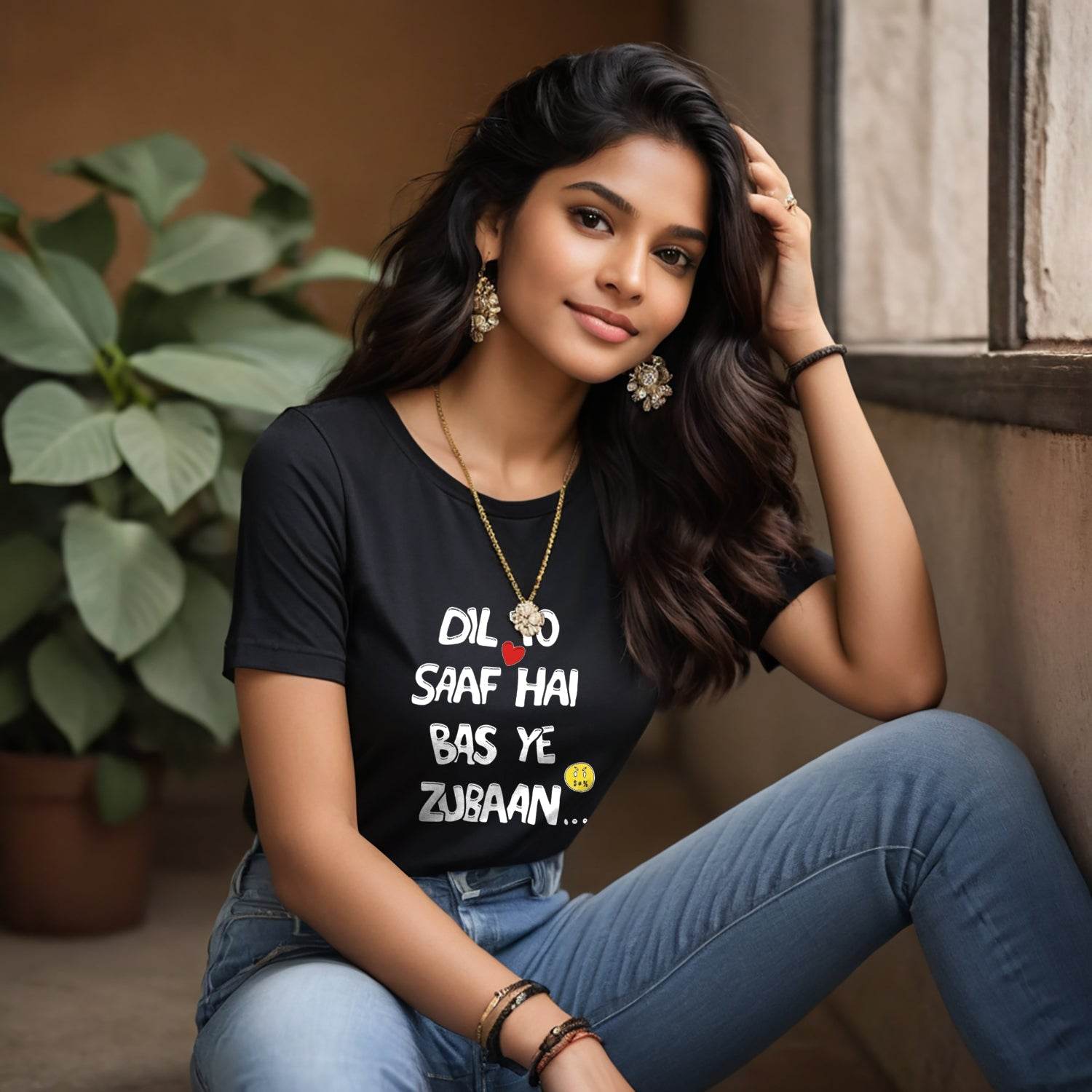 DIL TO SAAF HAI BAS YE ZUBAAN... - Unisex Round Neck Regular Fit 100% Combed Cotton Half Sleeve T-Shirt - Mojilo Mart