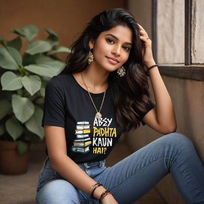 ΑΒEΥ PADHTA KAUN HAI? - Unisex Round Neck Regular Fit 100% Combed Cotton Half Sleeve T-Shirt - Mojilo Mart