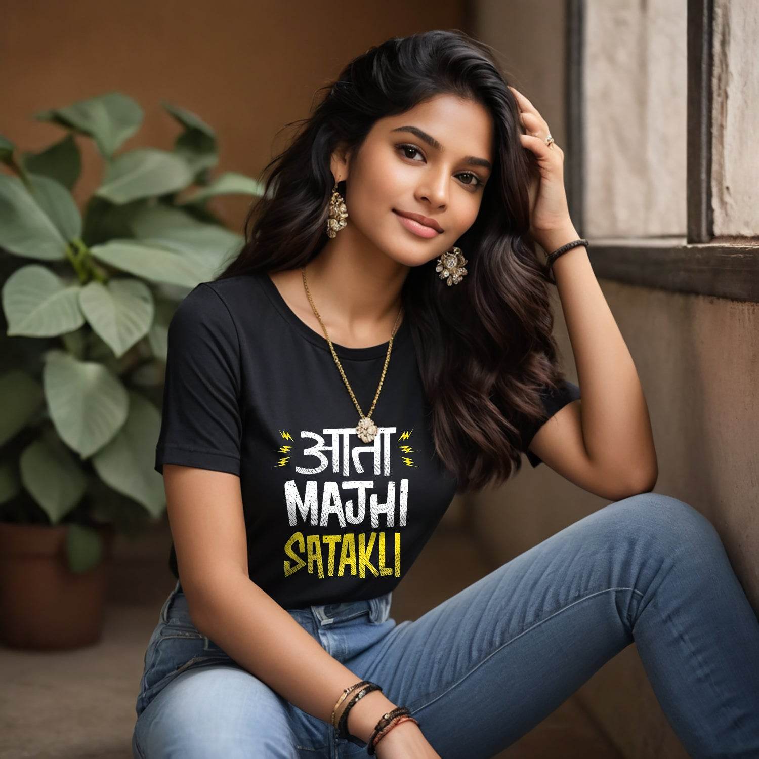 Aata Majhi Satakli - Unisex Round Neck Regular Fit 100% Combed Cotton Half Sleeve T-Shirt - Mojilo Mart
