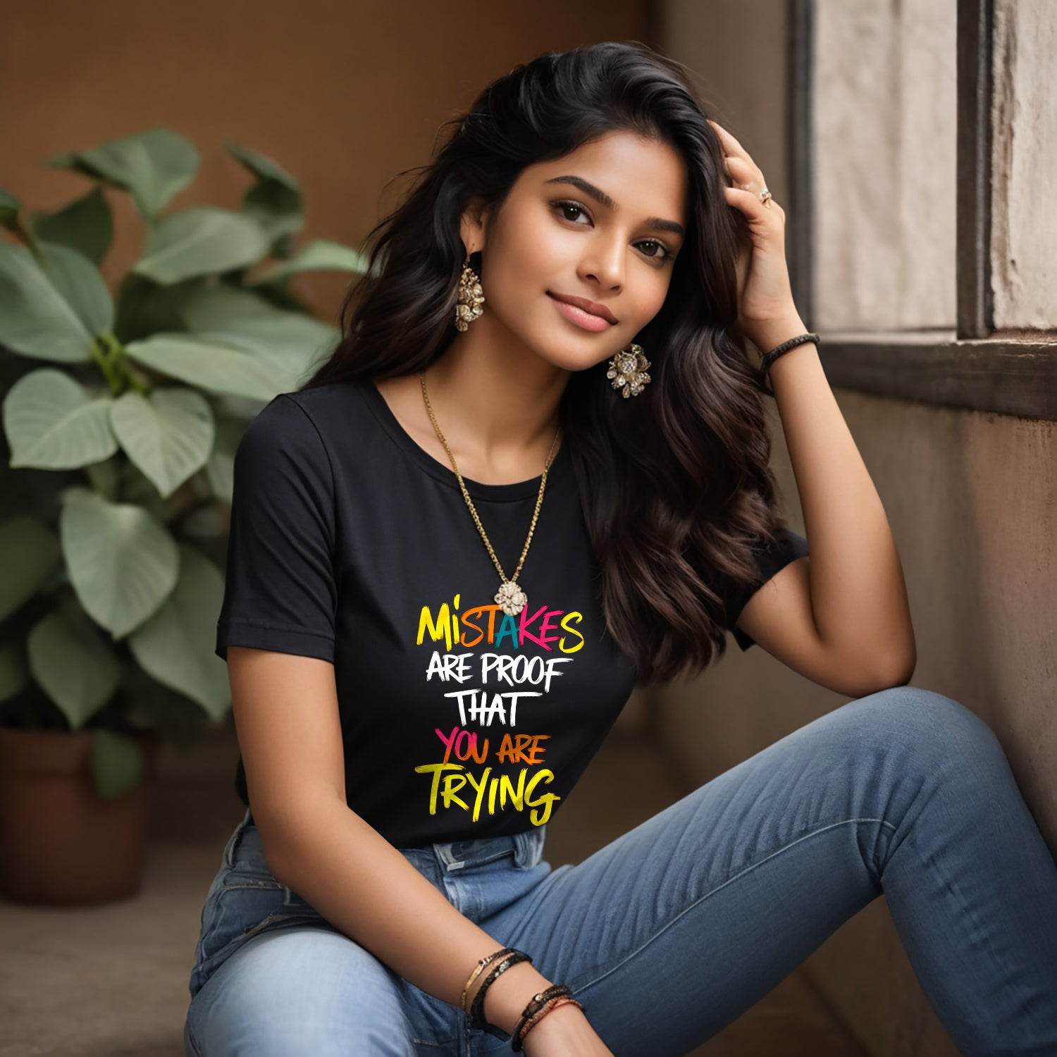 MISTAKES ARE PROOF THAT YOU ARE TRYING - Unisex Round Neck Regular Fit 100% Combed Cotton Half Sleeve T-Shirt - Mojilo Mart
