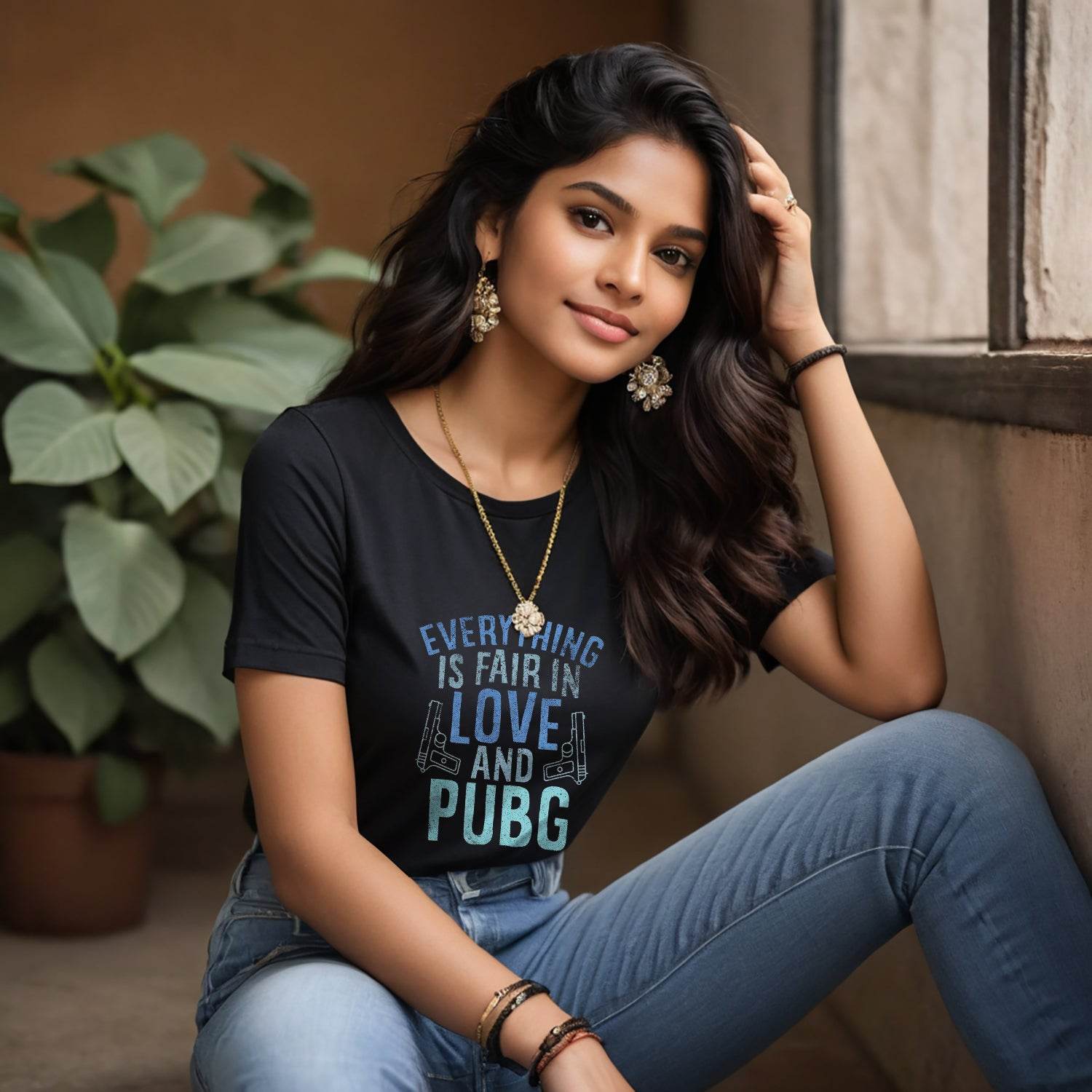 Everything Is Fair In Love And PUBG - Unisex Round Neck Regular Fit 100% Combed Cotton Half Sleeve T-Shirt - Mojilo Mart
