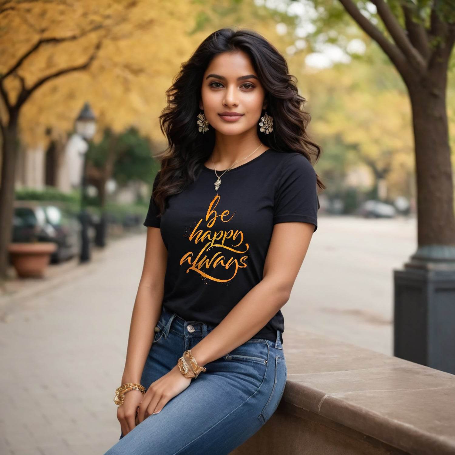 Be Happy Always - Unisex Round Neck Regular Fit 100% Combed Cotton Half Sleeve T-Shirt - Mojilo Mart