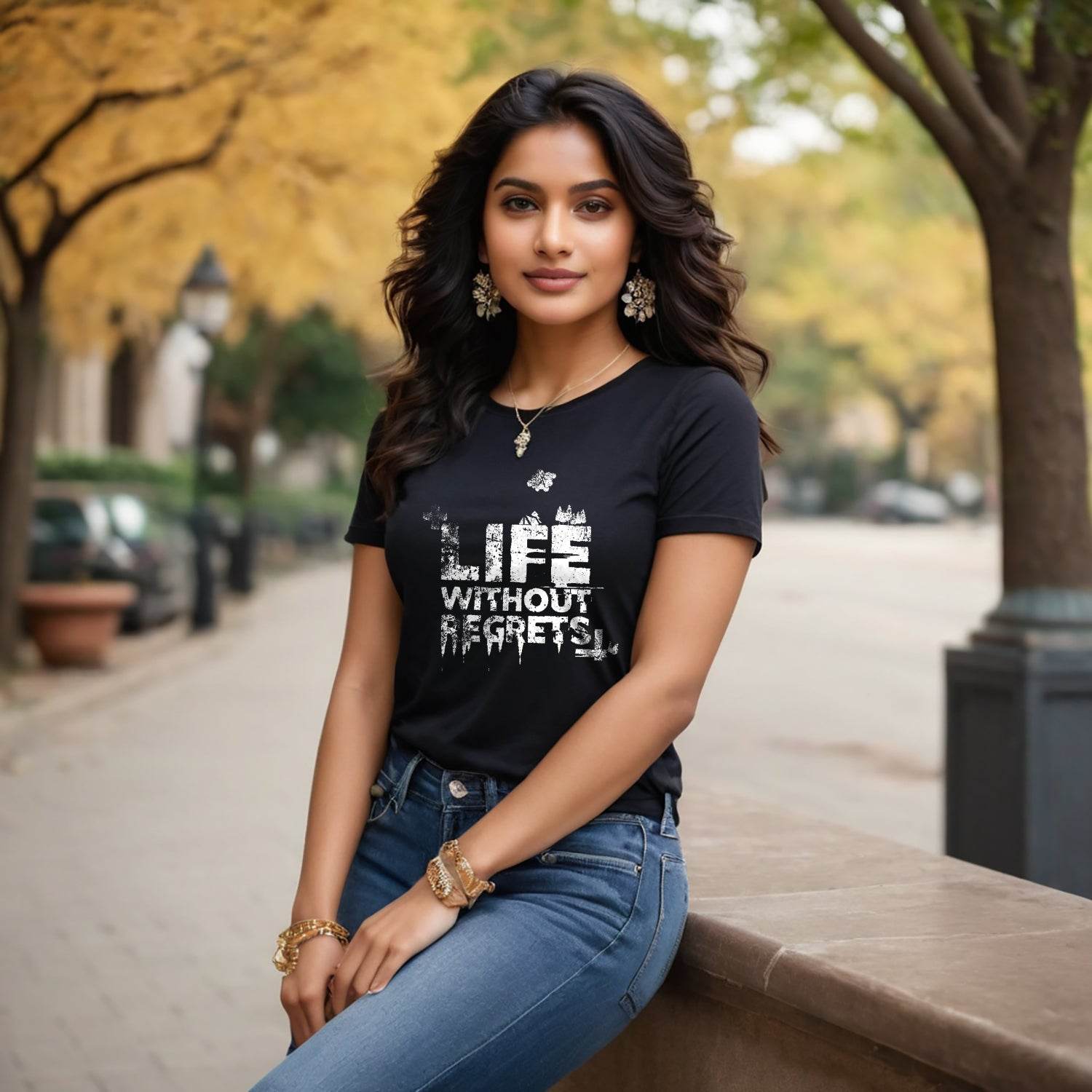 LIFE WITHOUT REGRETS - Unisex Round Neck Regular Fit 100% Combed Cotton Half Sleeve T-Shirt - Mojilo Mart