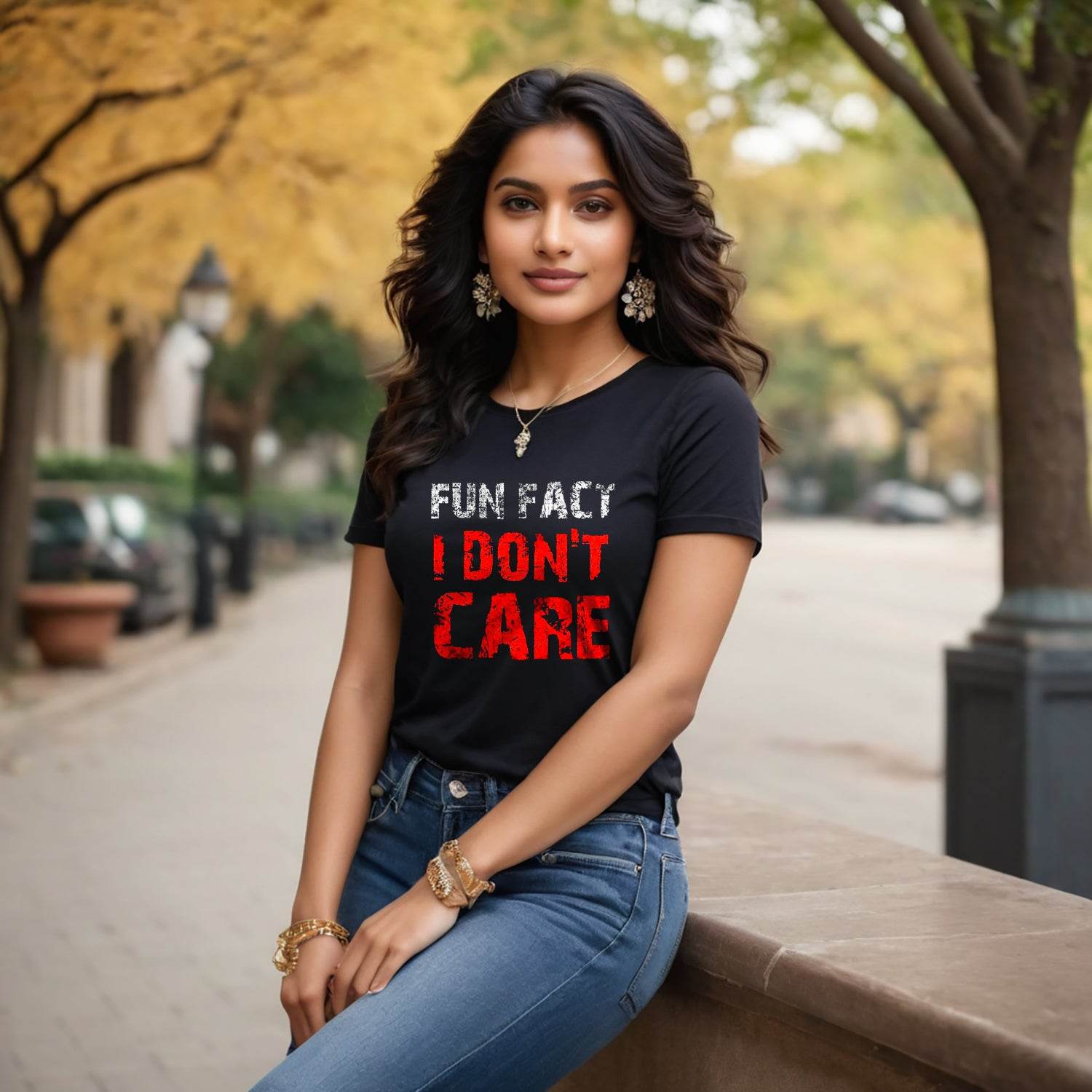 FUN FACT I DON'T CARE - Unisex Round Neck Regular Fit 100% Combed Cotton Half Sleeve T-Shirt - Mojilo Mart