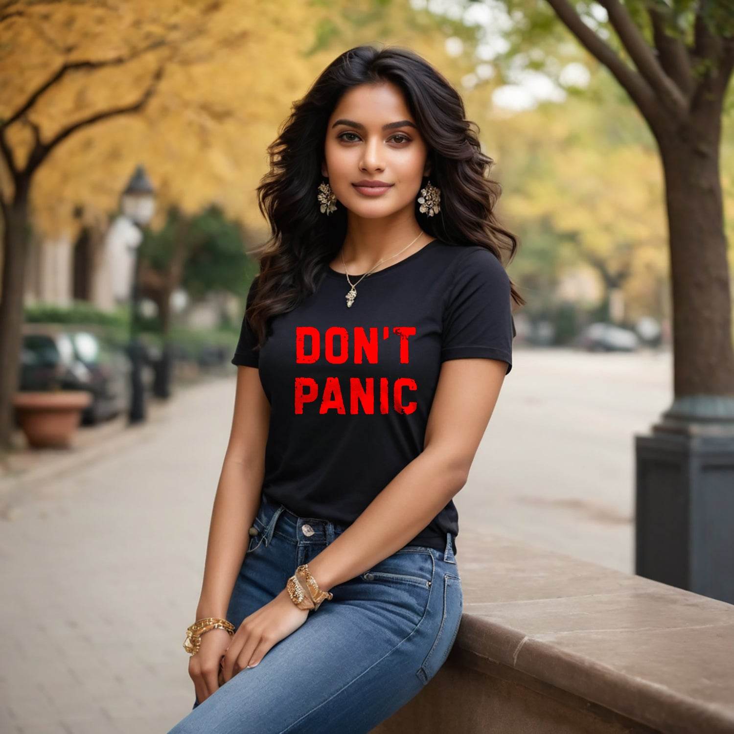 DON'T PANIC - Unisex Round Neck Regular Fit 100% Combed Cotton Half Sleeve T-Shirt - Mojilo Mart