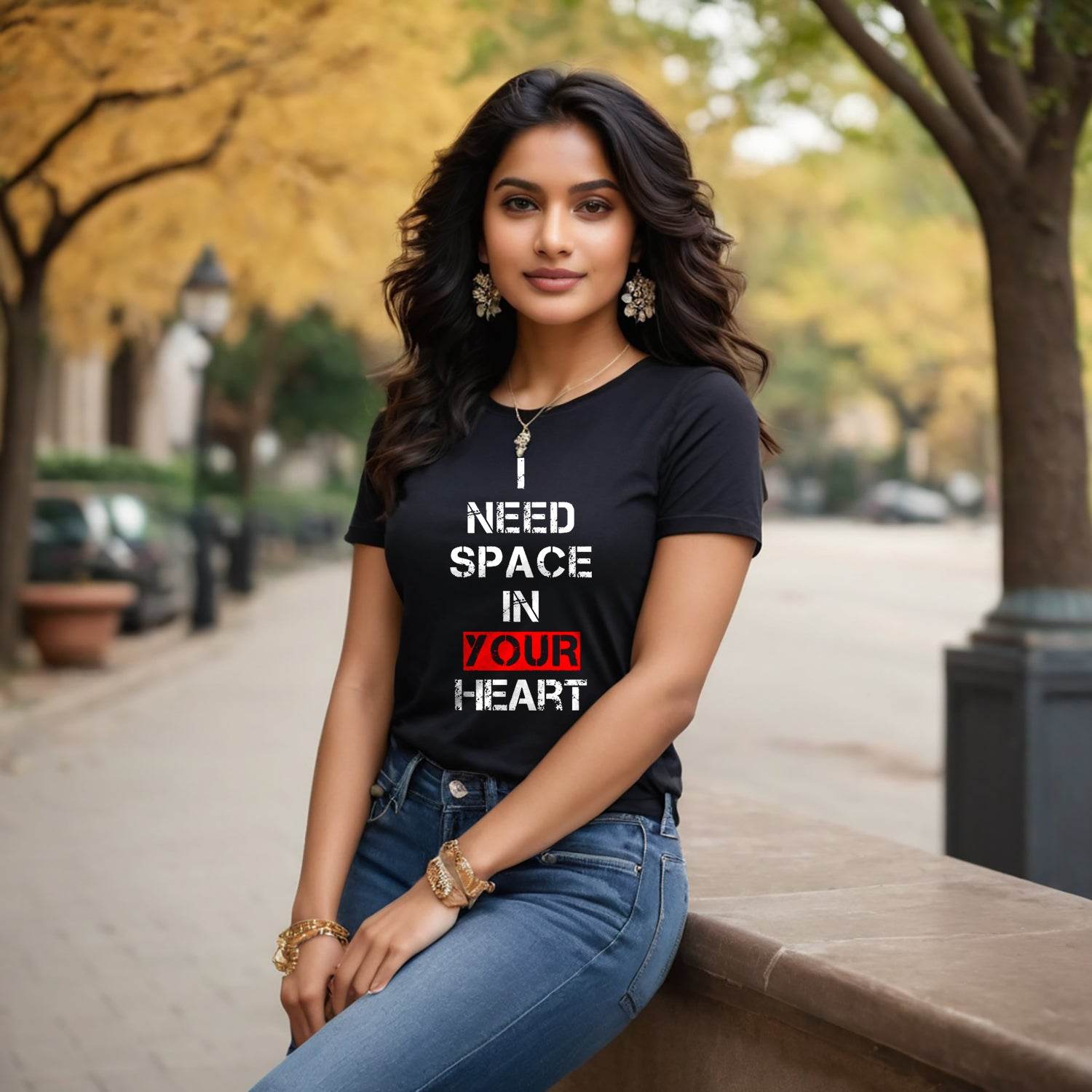 I NEED SPACE IN YOUR HEART - Unisex Round Neck Regular Fit 100% Combed Cotton Half Sleeve T-Shirt - Mojilo Mart