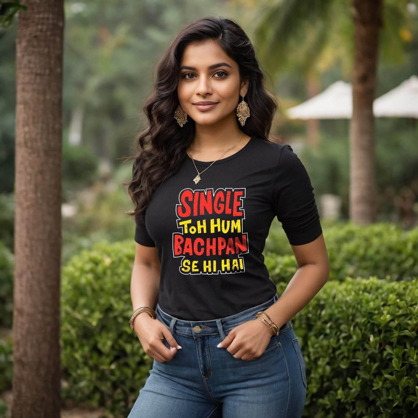 SINGLE TOH HUM BACHPAN SE HI HAI - Unisex Round Neck Regular Fit 100% Combed Cotton Half Sleeve T-Shirt - Mojilo Mart
