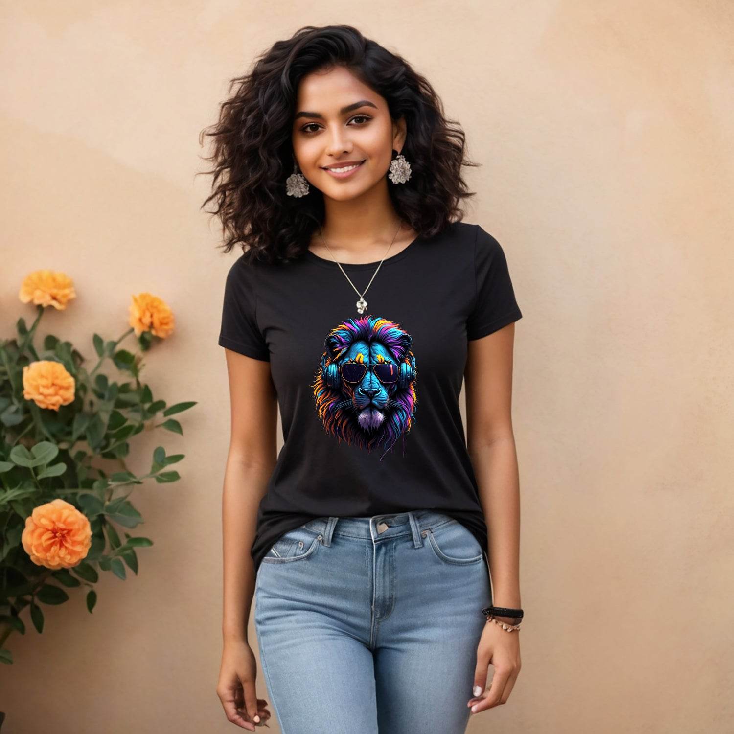 Lion wearing Sunglasses - Unisex Round Neck Regular Fit 100% Combed Cotton Half Sleeve T-Shirt - Mojilo Mart