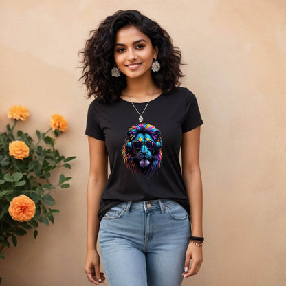 Lion wearing Sunglasses - Unisex Round Neck Regular Fit 100% Combed Cotton Half Sleeve T-Shirt - Mojilo Mart