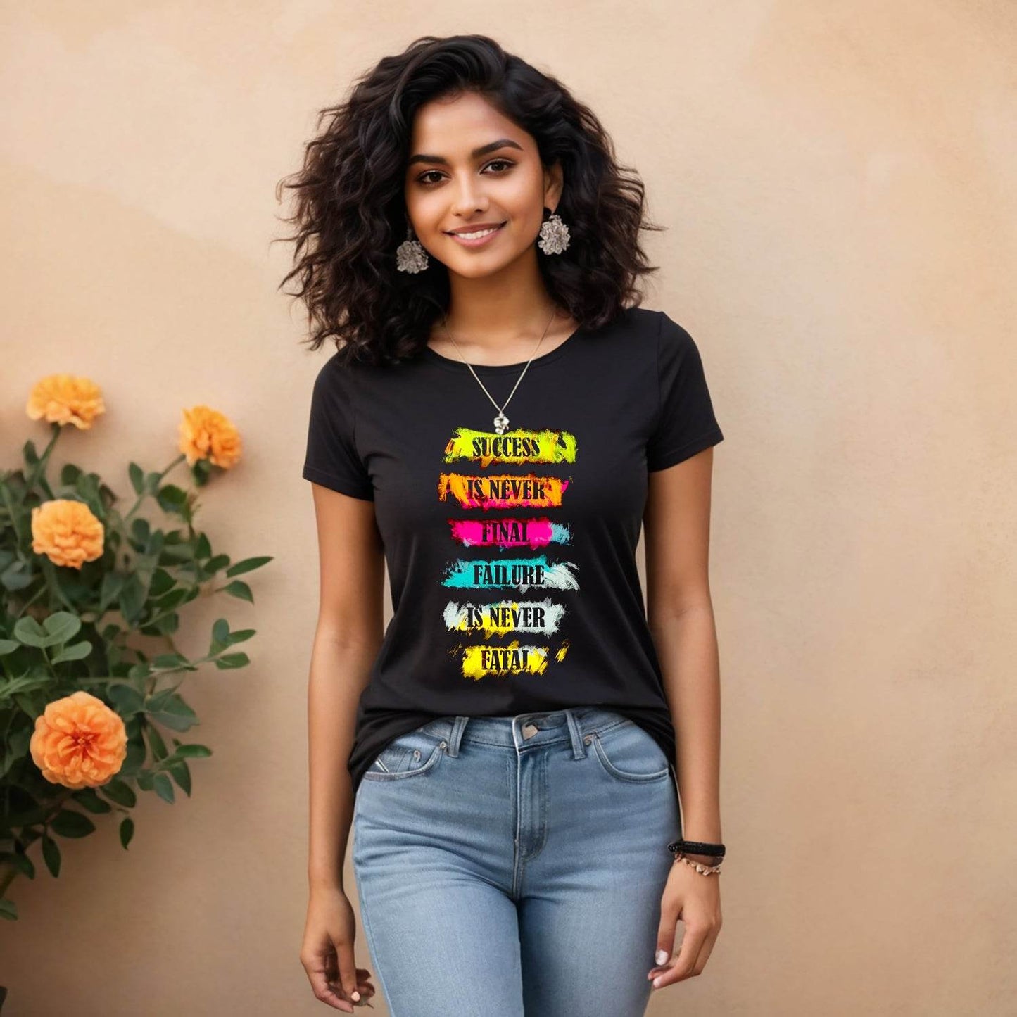 SUCCESS IS NEVER FINAL FAILURE IS NEVER FATAL - Unisex Round Neck Regular Fit 100% Combed Cotton Half Sleeve T-Shirt - Mojilo Mart