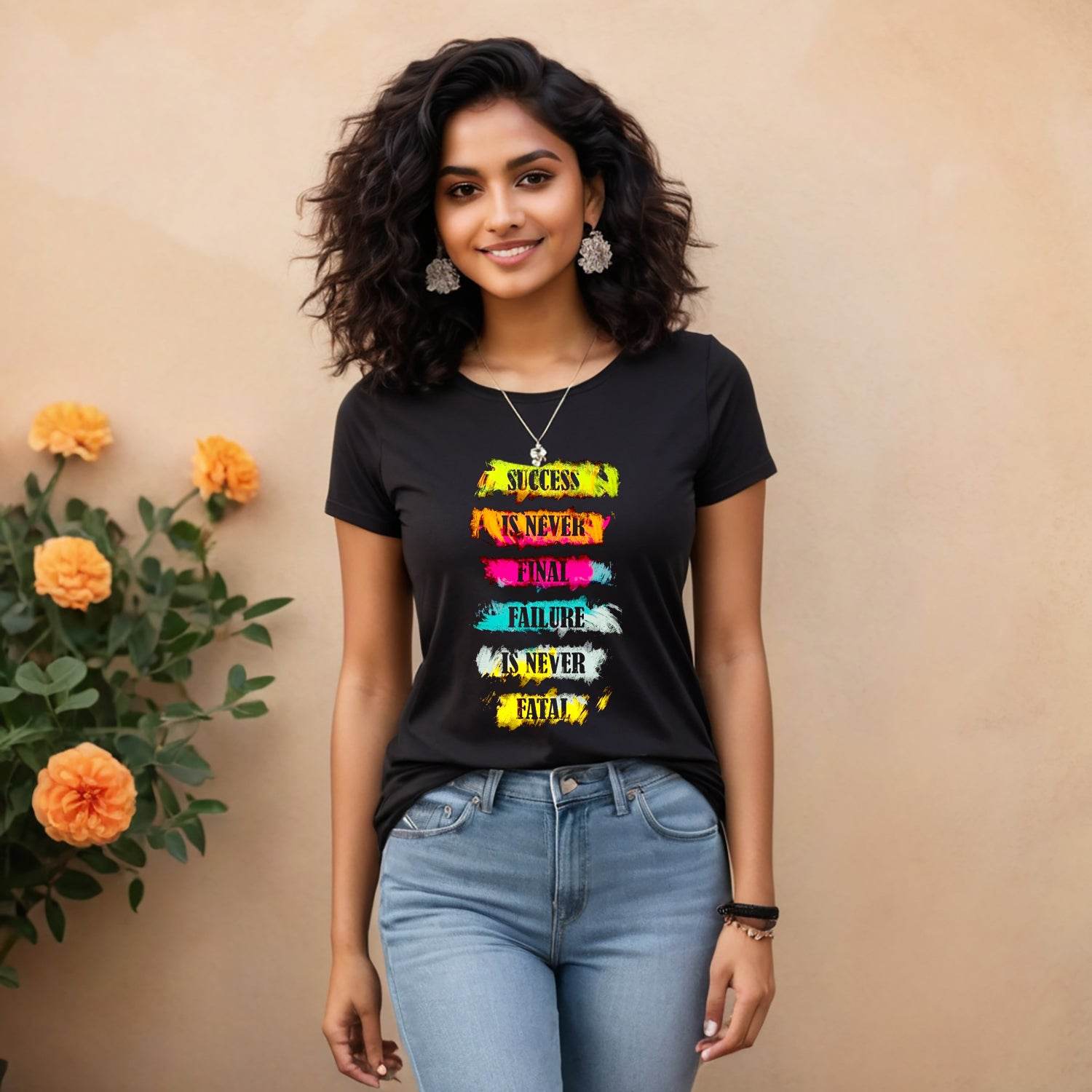 SUCCESS IS NEVER FINAL FAILURE IS NEVER FATAL - Unisex Round Neck Regular Fit 100% Combed Cotton Half Sleeve T-Shirt - Mojilo Mart