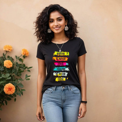 SUCCESS IS NEVER FINAL FAILURE IS NEVER FATAL - Unisex Round Neck Regular Fit 100% Combed Cotton Half Sleeve T-Shirt - Mojilo Mart