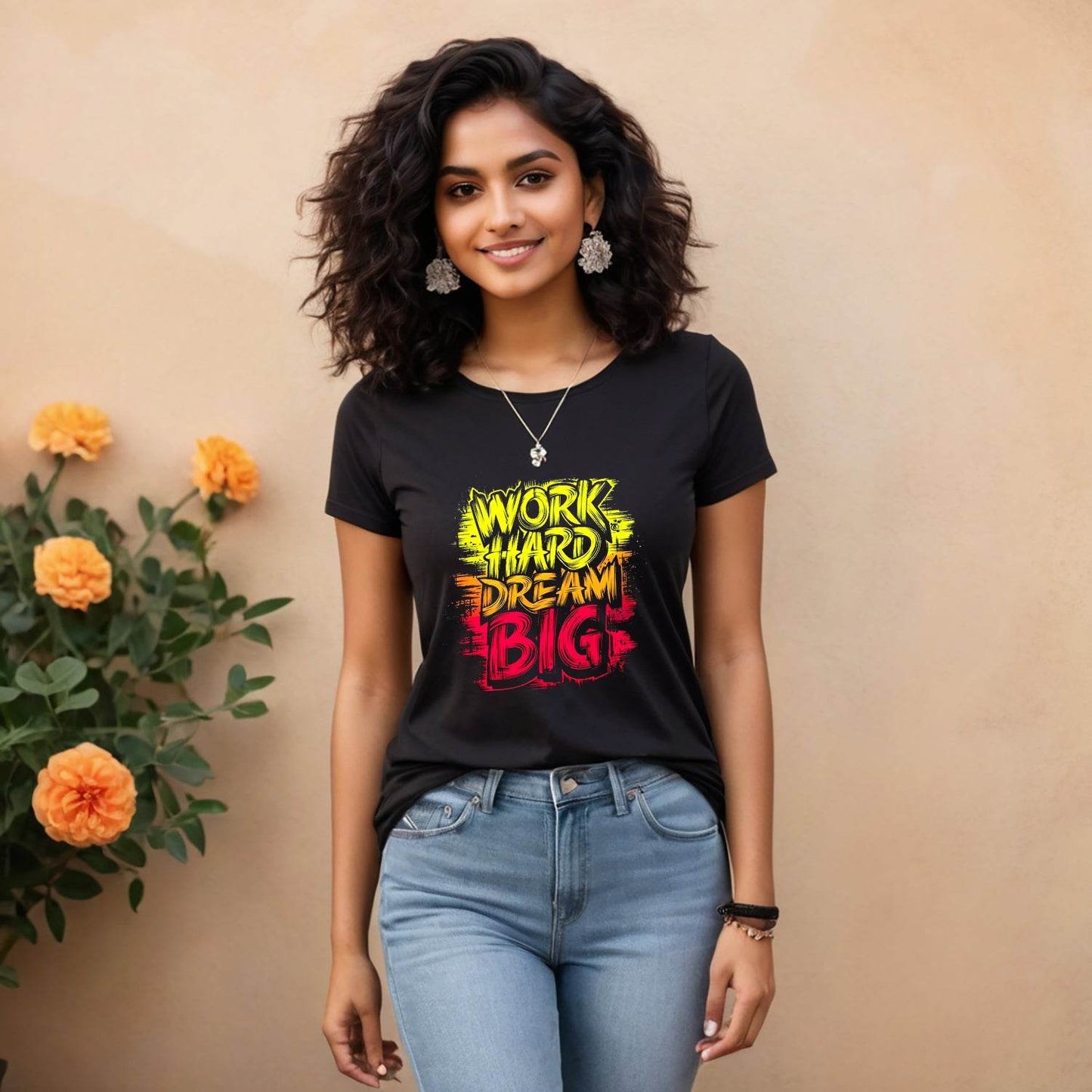 Work Hard Dream Big - Unisex Round Neck Regular Fit 100% Combed Cotton Half Sleeve T-Shirt - Mojilo Mart