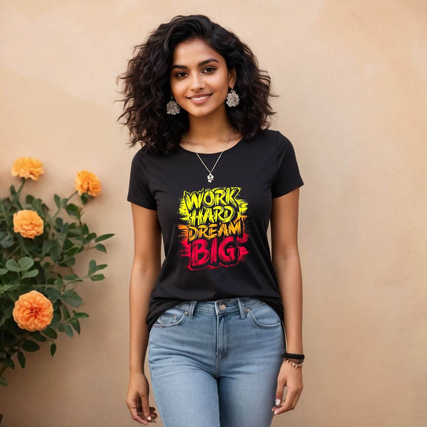 Work Hard Dream Big - Unisex Round Neck Regular Fit 100% Combed Cotton Half Sleeve T-Shirt - Mojilo Mart