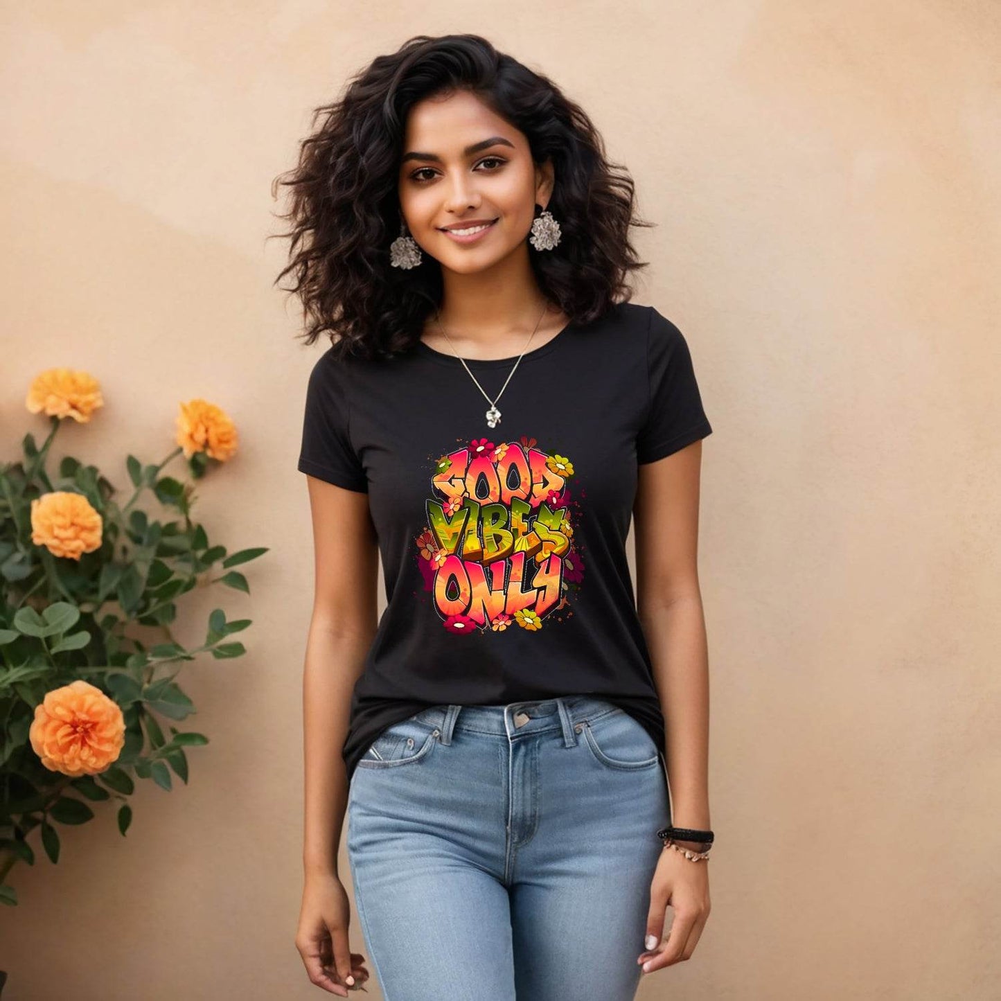 Good Vibes Only - Unisex Round Neck Regular Fit 100% Combed Cotton Half Sleeve T-Shirt - Mojilo Mart