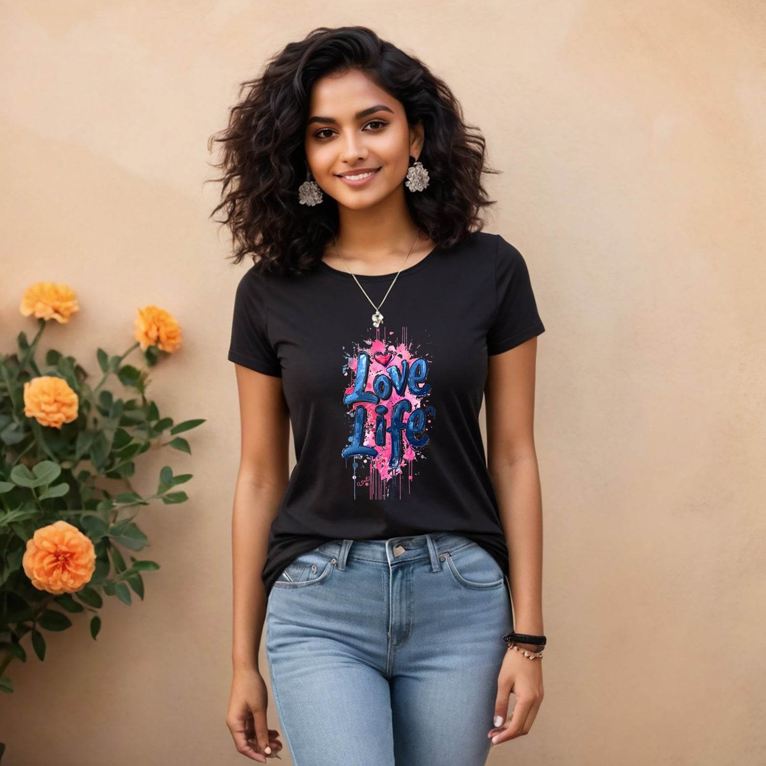 Love Life Print - Unisex Round Neck Regular Fit 100% Combed Cotton Half Sleeve T-Shirt - Mojilo Mart