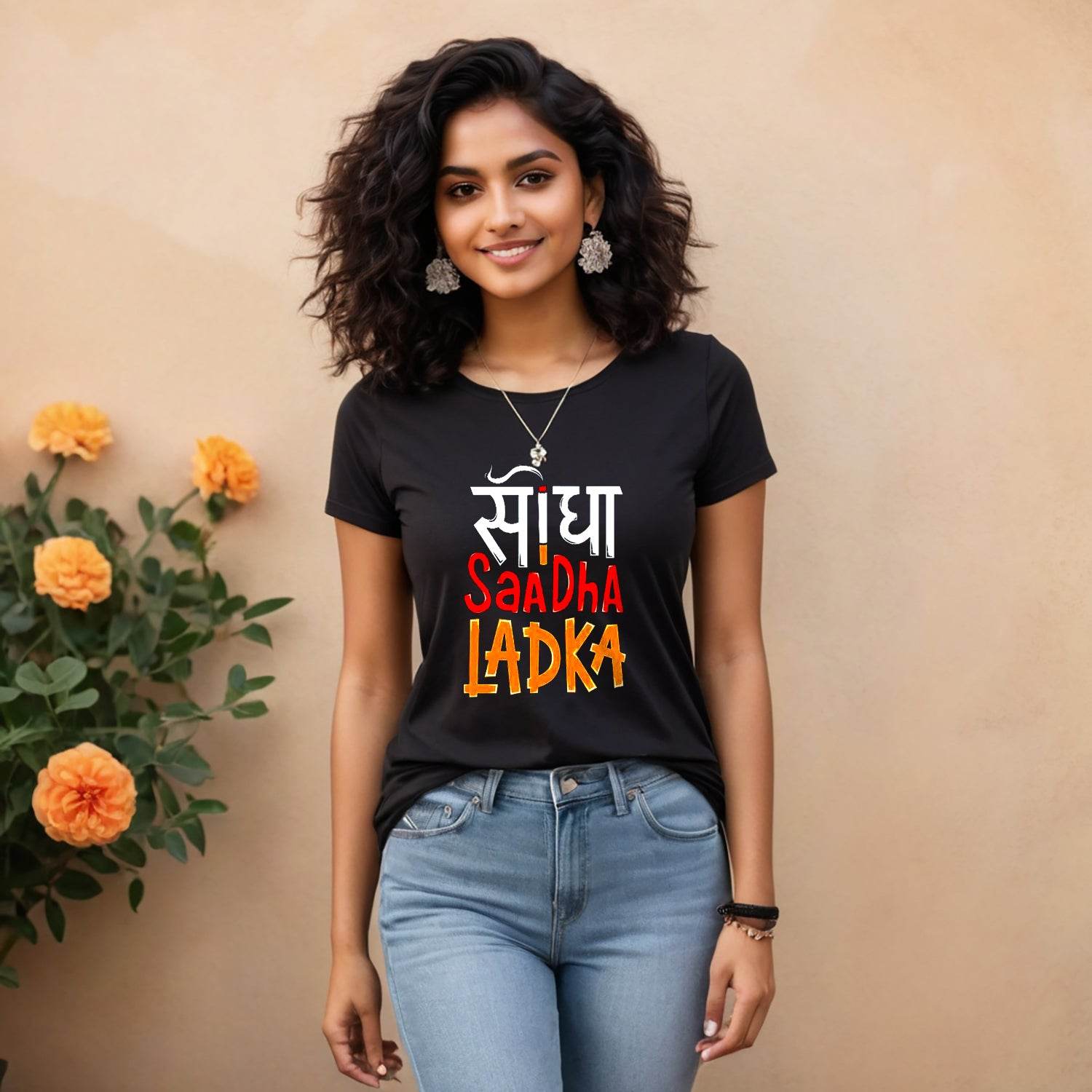 Seedha Sadha Ladka - Unisex Round Neck Regular Fit 100% Combed Cotton Half Sleeve T-Shirt - Mojilo Mart