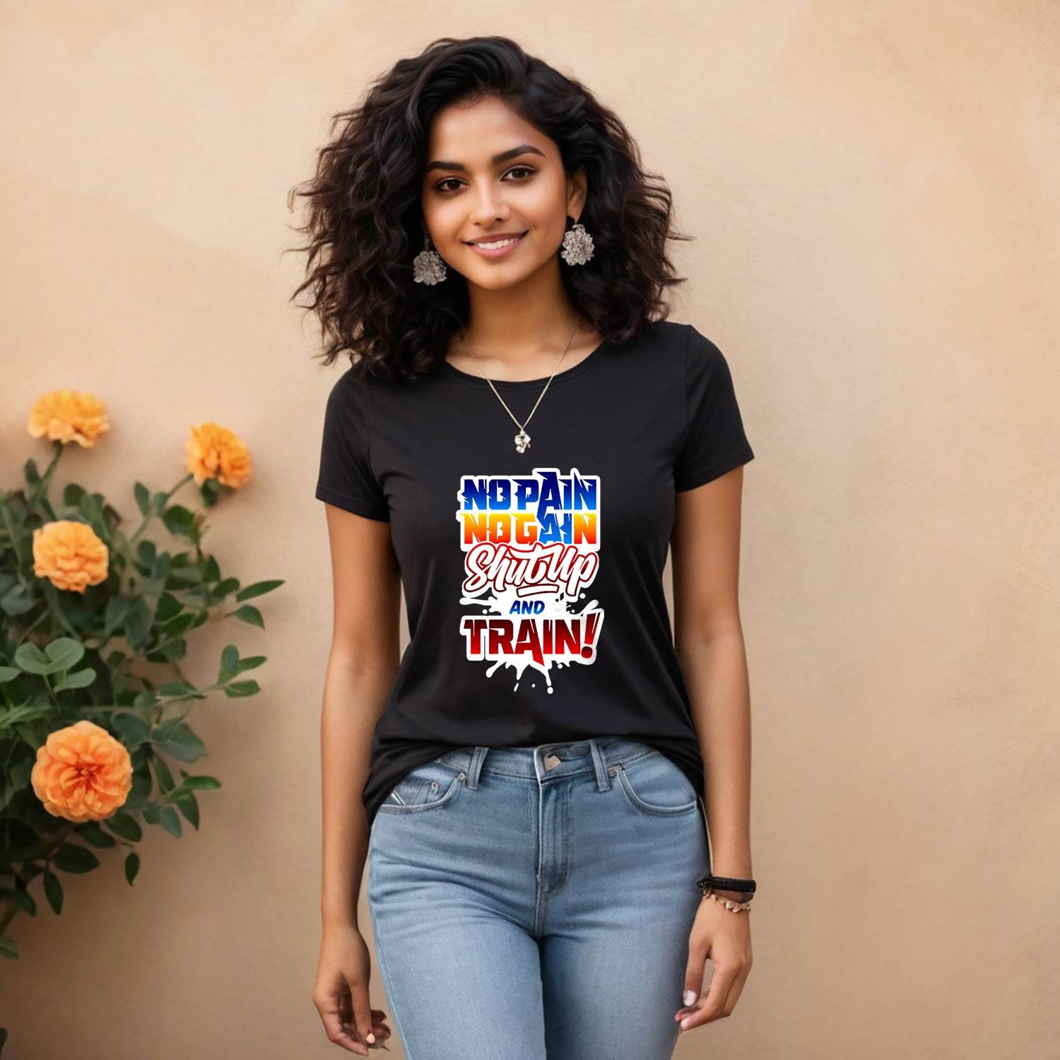 No Pain No Gain Shut Up And Train - Unisex Round Neck Regular Fit 100% Combed Cotton Half Sleeve T-Shirt - Mojilo Mart