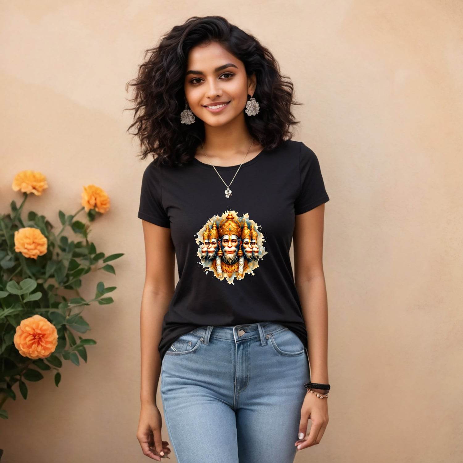 Punch Mukhi Hanuman Ji Five Face - Unisex Round Neck Regular Fit 100% Combed Cotton Half Sleeve T-Shirt - Mojilo Mart