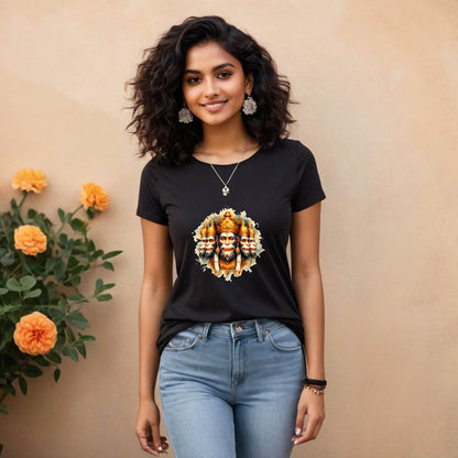 Punch Mukhi Hanuman Ji Five Face - Unisex Round Neck Regular Fit 100% Combed Cotton Half Sleeve T-Shirt - Mojilo Mart