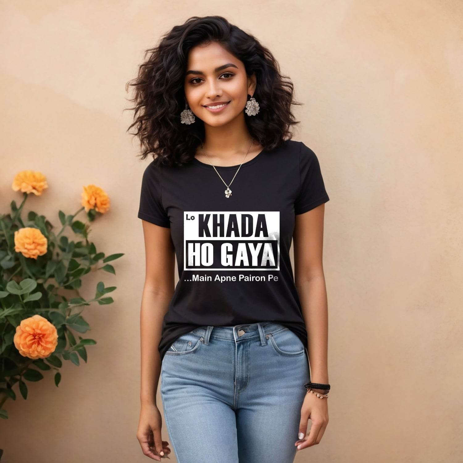Lo KHADA HO GAYA Main Apne Pairon Pe - Unisex Round Neck Regular Fit 100% Combed Cotton Half Sleeve T-Shirt - Mojilo Mart