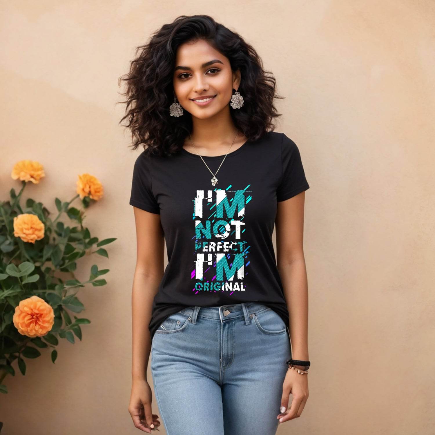 Im Not Perfect Im Original - Unisex Round Neck Regular Fit 100% Combed Cotton Half Sleeve T-Shirt - Mojilo Mart