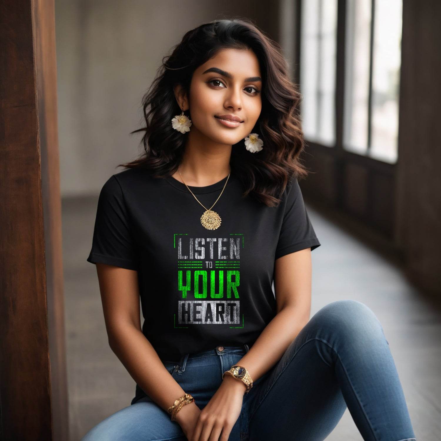 LISTEN TO YOUR HEART - Unisex Round Neck Regular Fit 100% Combed Cotton Half Sleeve T-Shirt - Mojilo Mart