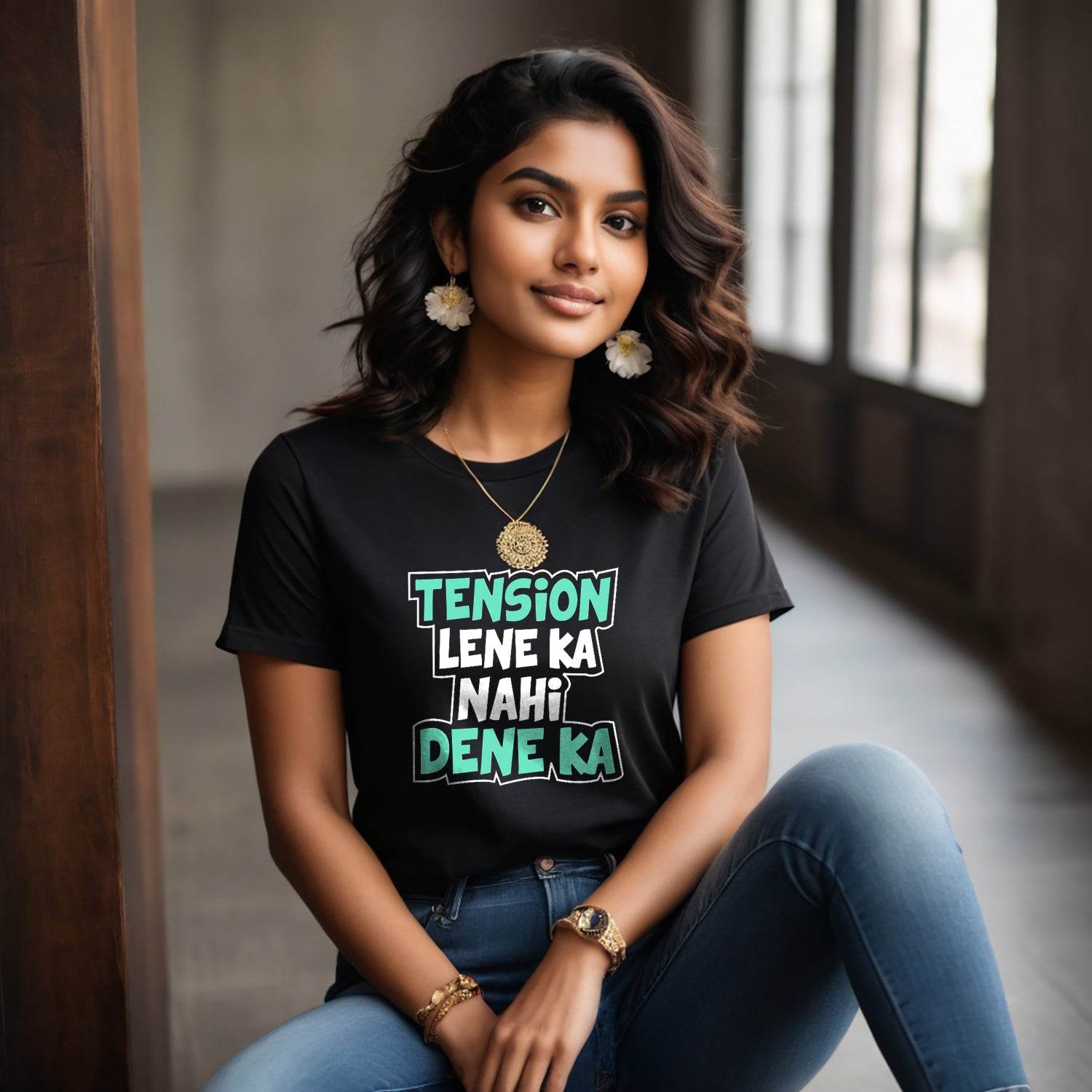 TENSION LENE KA NAHI DENE KA - Unisex Round Neck Regular Fit 100% Combed Cotton Half Sleeve T-Shirt - Mojilo Mart