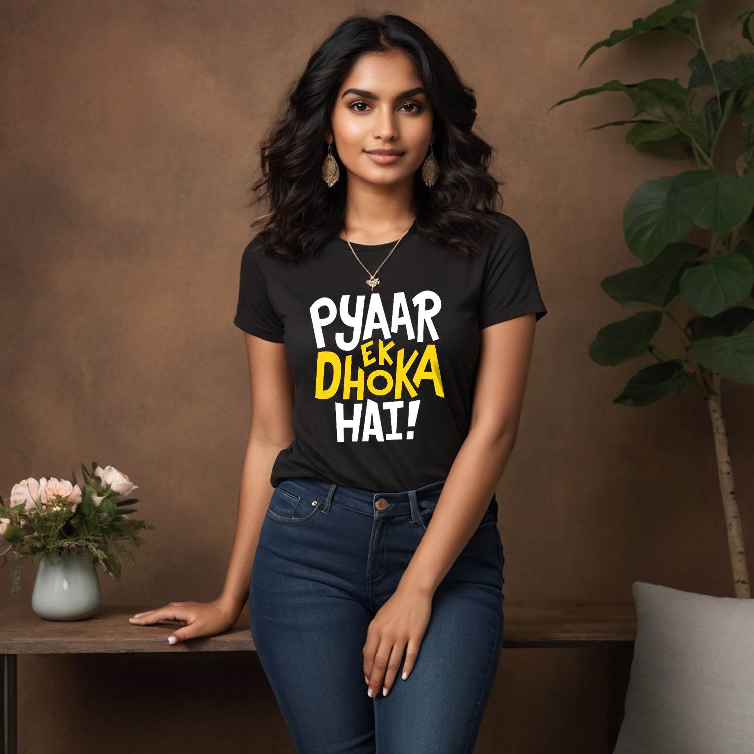 Pyaar Ek Dhoka Hai - Unisex Round Neck Regular Fit 100% Combed Cotton Half Sleeve T-Shirt - Mojilo Mart