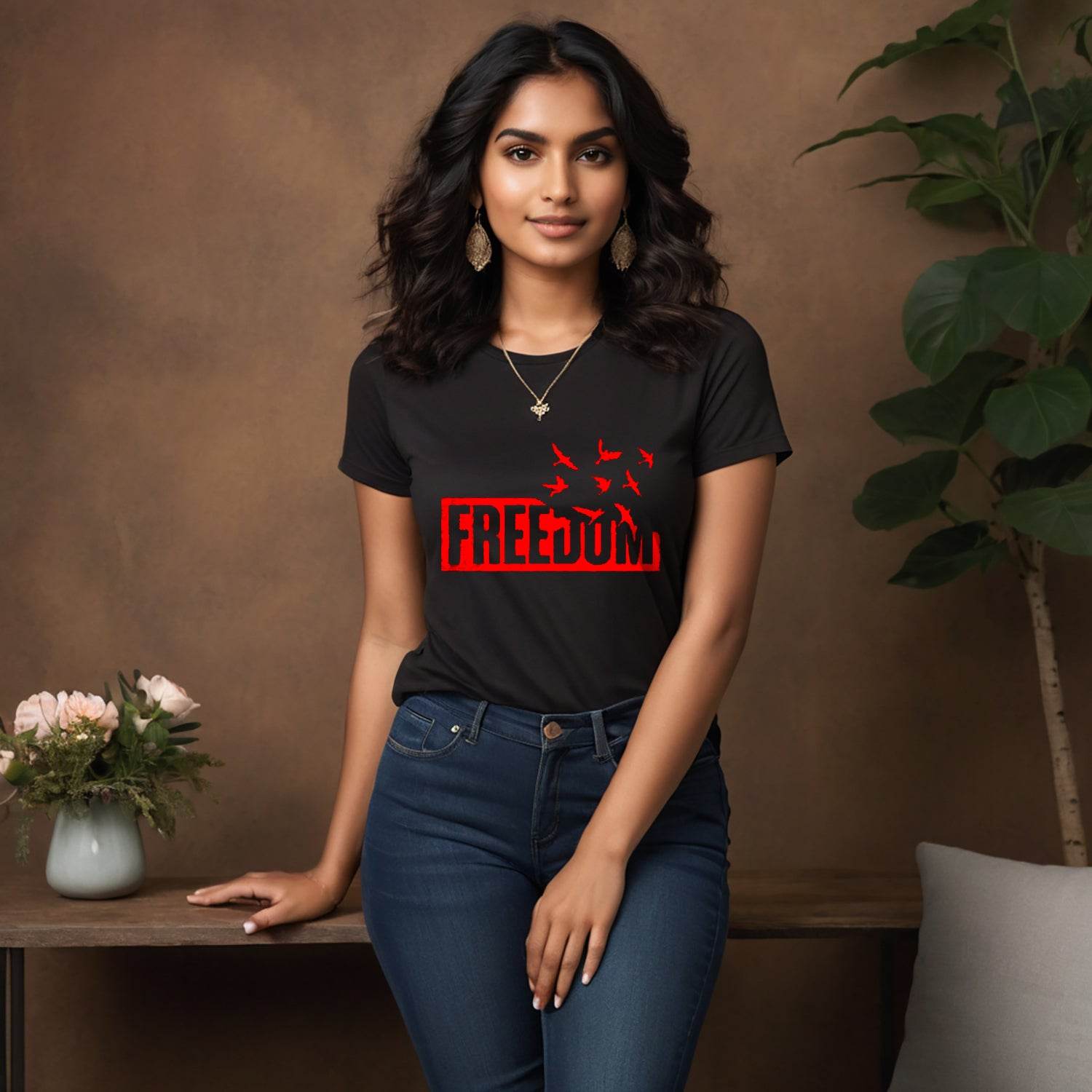 FREEDOM - Unisex Round Neck Regular Fit 100% Combed Cotton Half Sleeve T-Shirt - Mojilo Mart