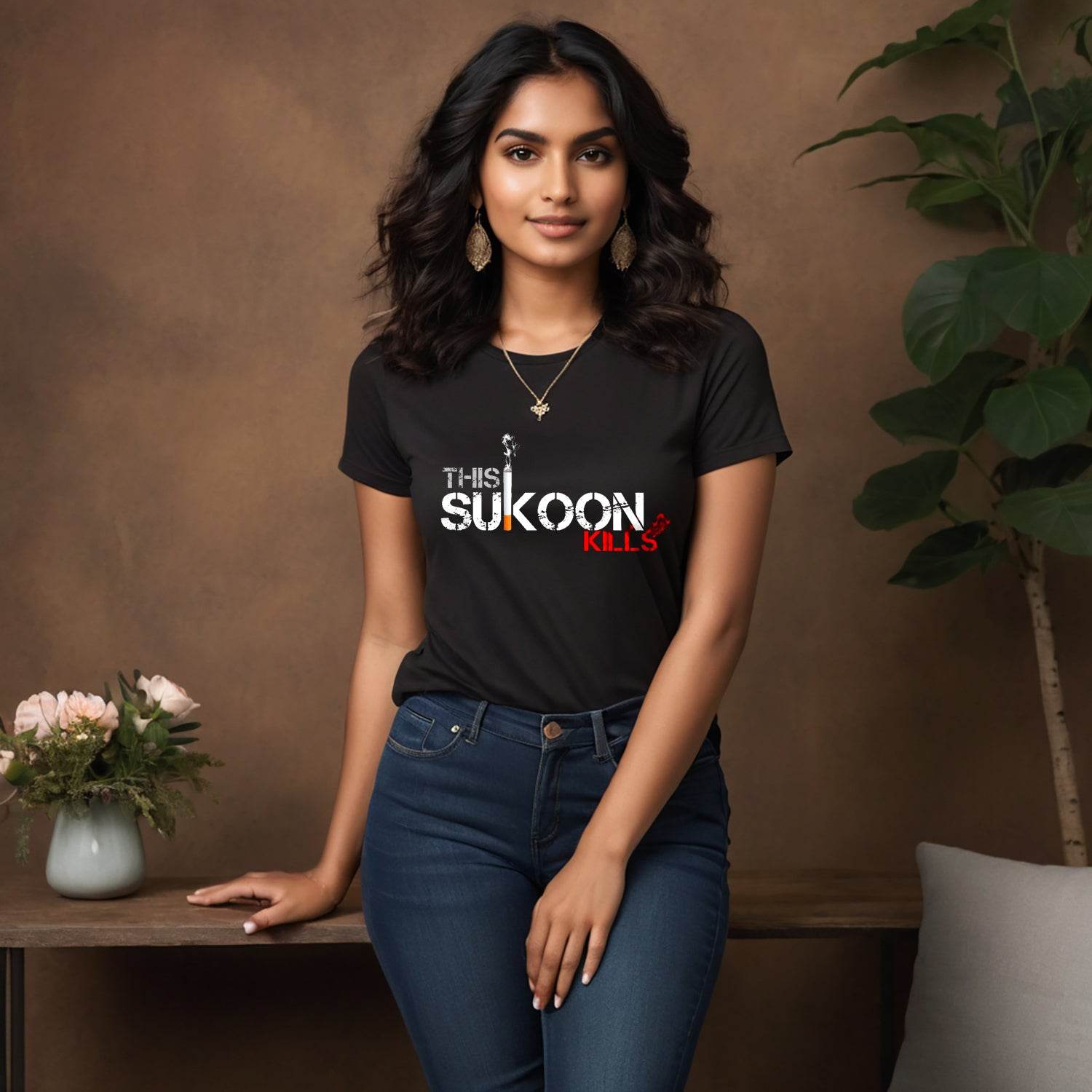 THIS SUKOON KILLS - Unisex Round Neck Regular Fit 100% Combed Cotton Half Sleeve T-Shirt - Mojilo Mart