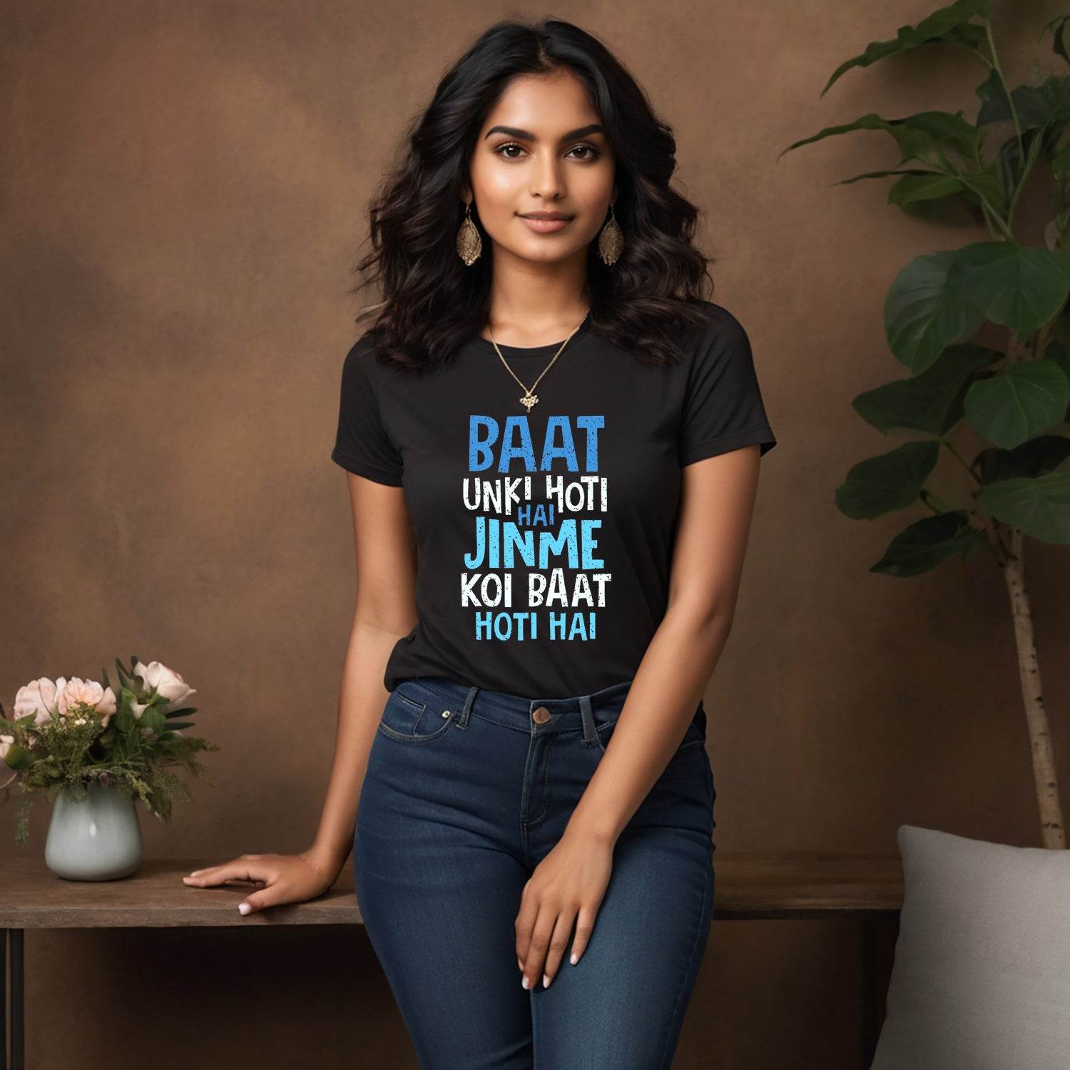 BAAT UNKI HOTI HAI JINME KOI BAAT HOTI HAI - Unisex Round Neck Regular Fit 100% Combed Cotton Half Sleeve T-Shirt - Mojilo Mart