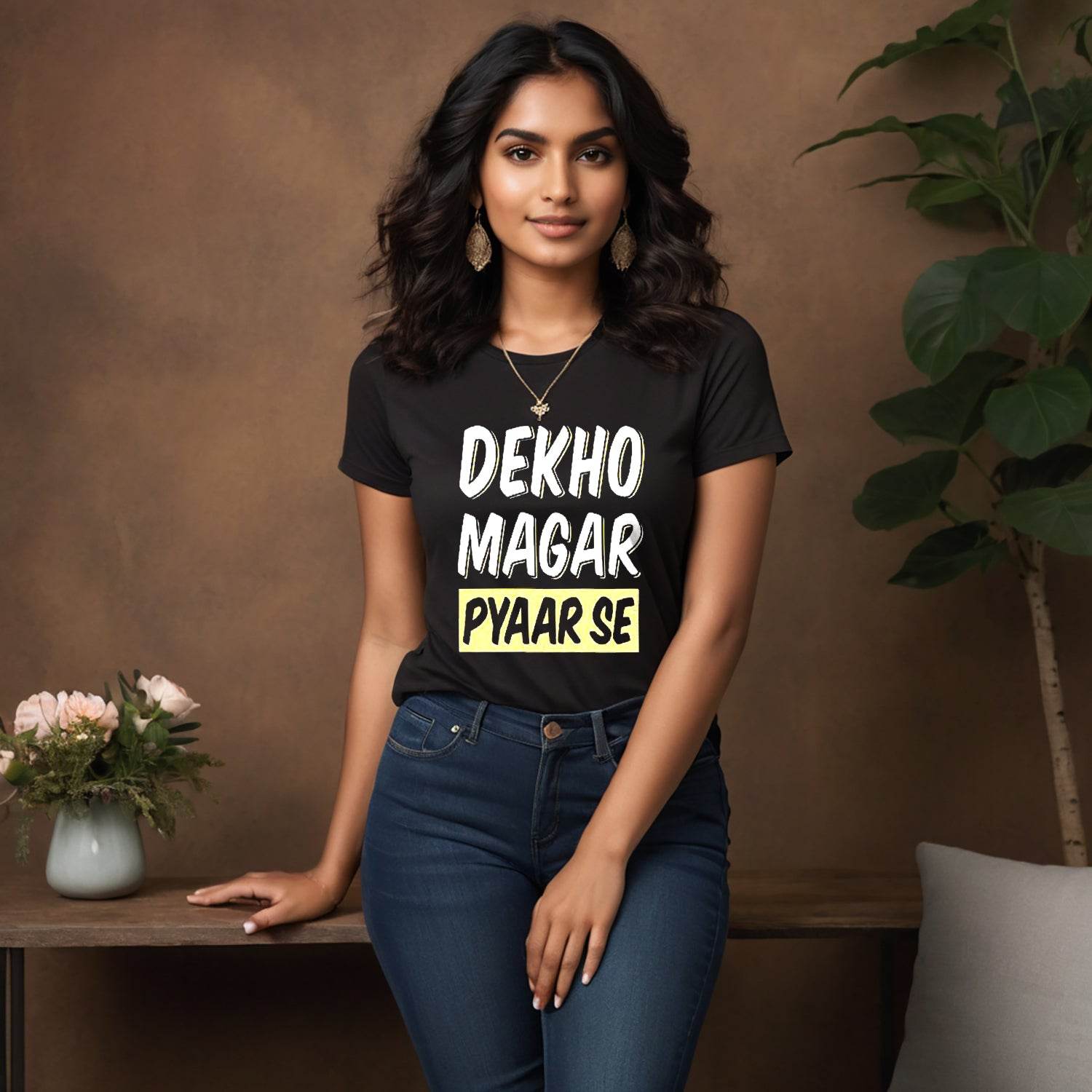 Dekho Magar Pyaar Se - Unisex Round Neck Regular Fit 100% Combed Cotton Half Sleeve T-Shirt - Mojilo Mart