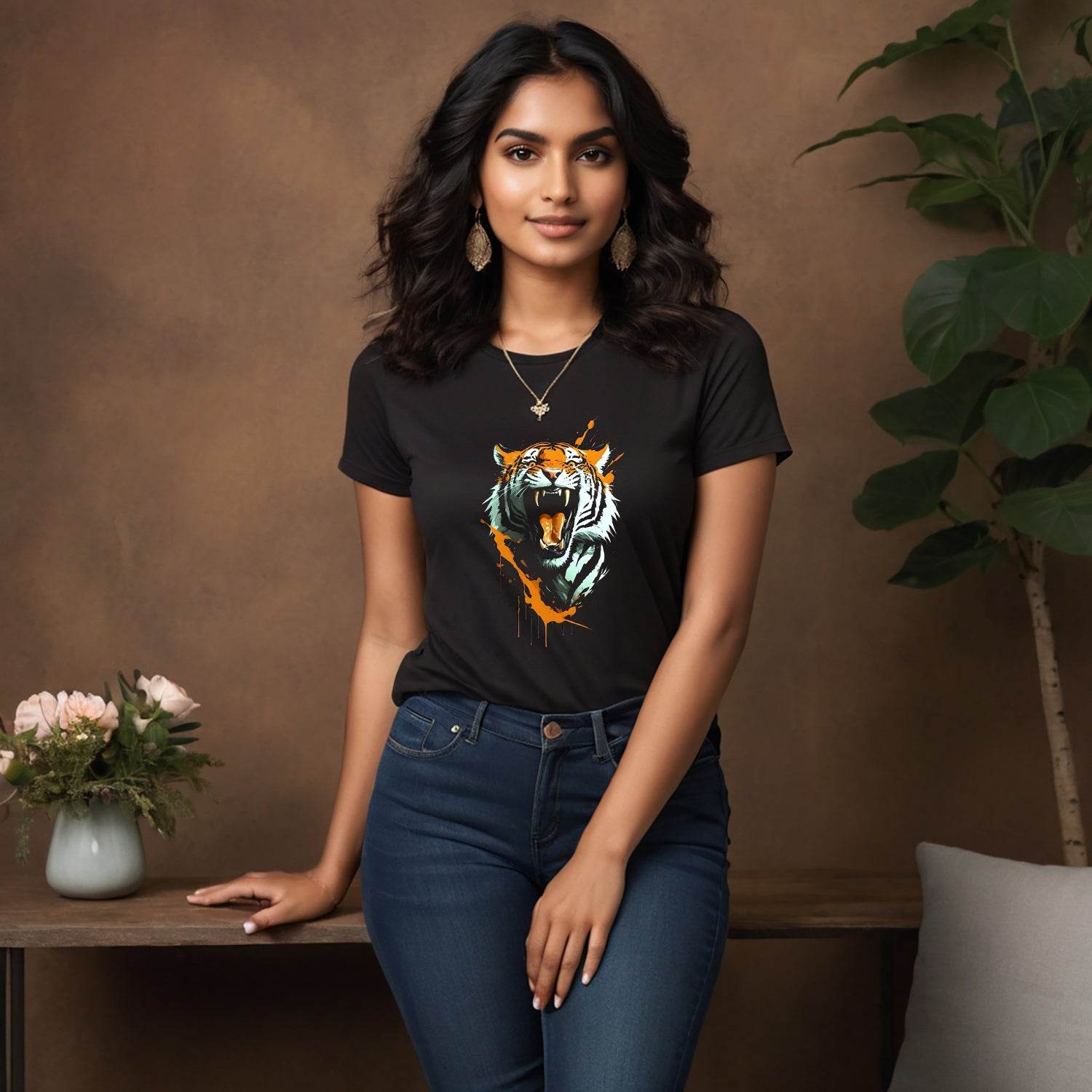 Abstract Tiger Art - Unisex Round Neck Regular Fit 100% Combed Cotton Half Sleeve T-Shirt - Mojilo Mart