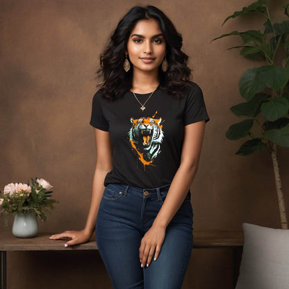 Abstract Tiger Art - Unisex Round Neck Regular Fit 100% Combed Cotton Half Sleeve T-Shirt - Mojilo Mart