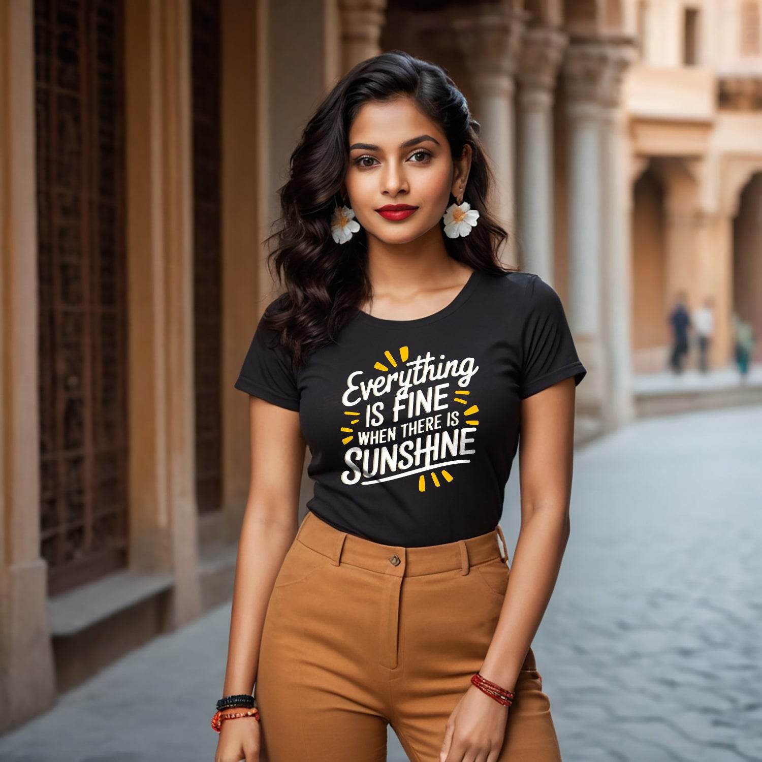 Everything is Fine When There Is Sunshine - Unisex Round Neck Regular Fit 100% Combed Cotton Half Sleeve T-Shirt - Mojilo Mart