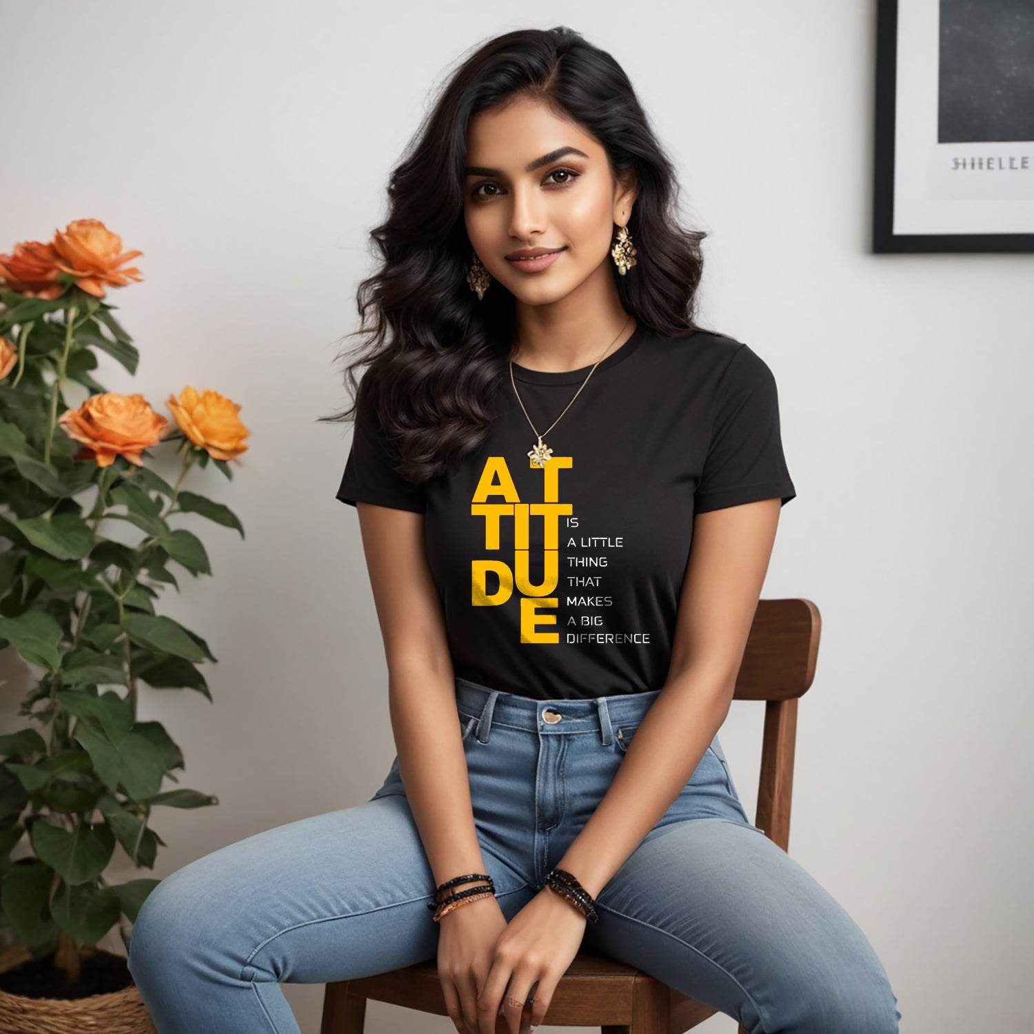 Attitude is a little thing THat Makes A Big Diffrence - Unisex Round Neck Regular Fit 100% Combed Cotton Half Sleeve T-Shirt - Mojilo Mart