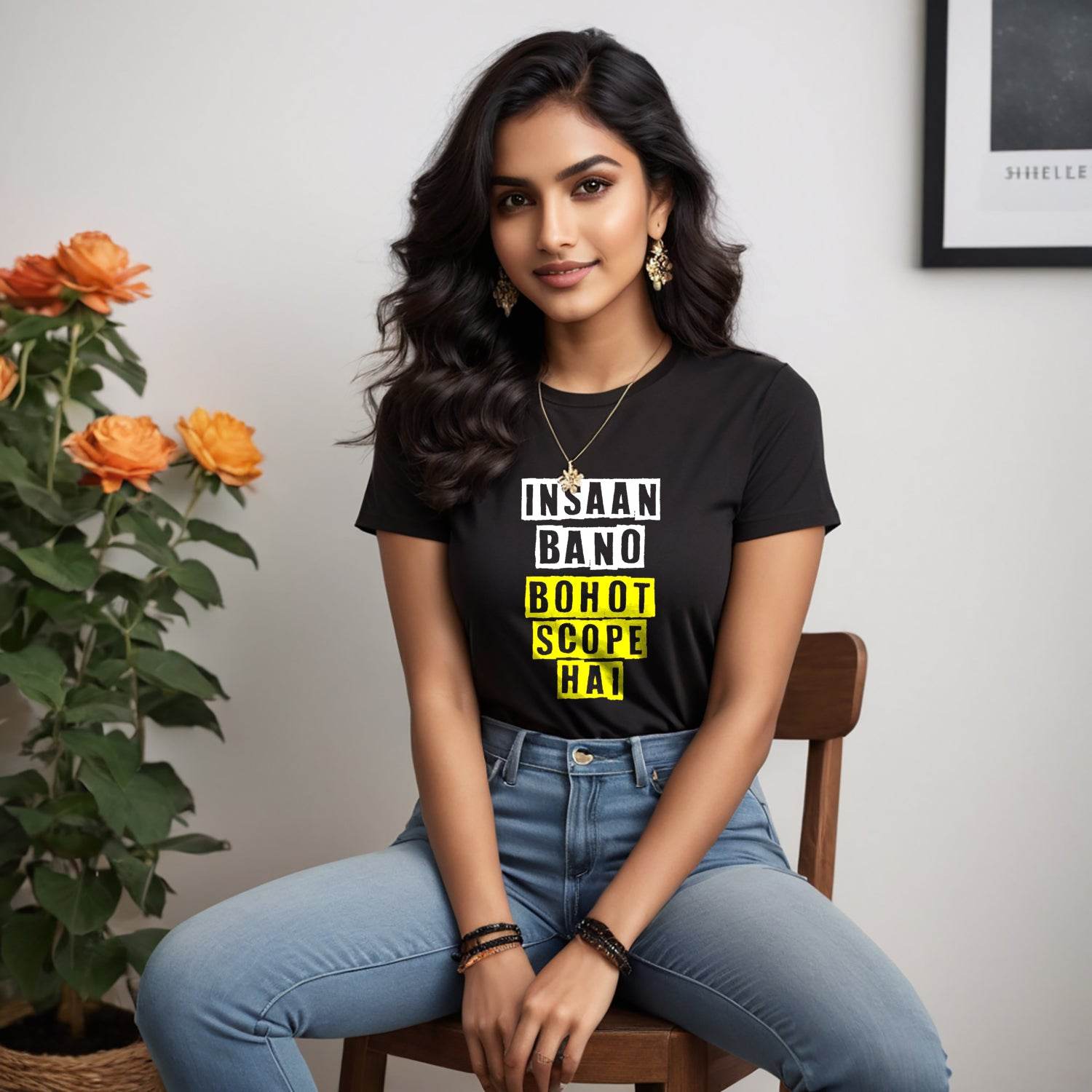 Insaan Bano Bohot Scope Hai - Unisex Round Neck Regular Fit 100% Combed Cotton Half Sleeve T-Shirt - Mojilo Mart