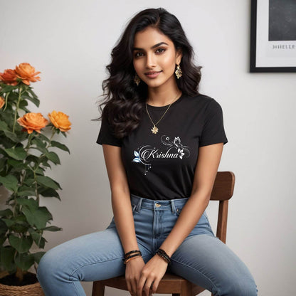 KRISHNA ART WRITING - Unisex Round Neck Regular Fit 100% Combed Cotton Half Sleeve T-Shirt - Mojilo Mart