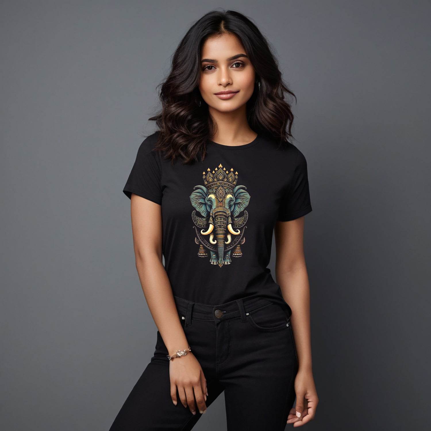 Elephant Mandala Animal Zoo Art - Unisex Round Neck Regular Fit 100% Combed Cotton Half Sleeve T-Shirt - Mojilo Mart