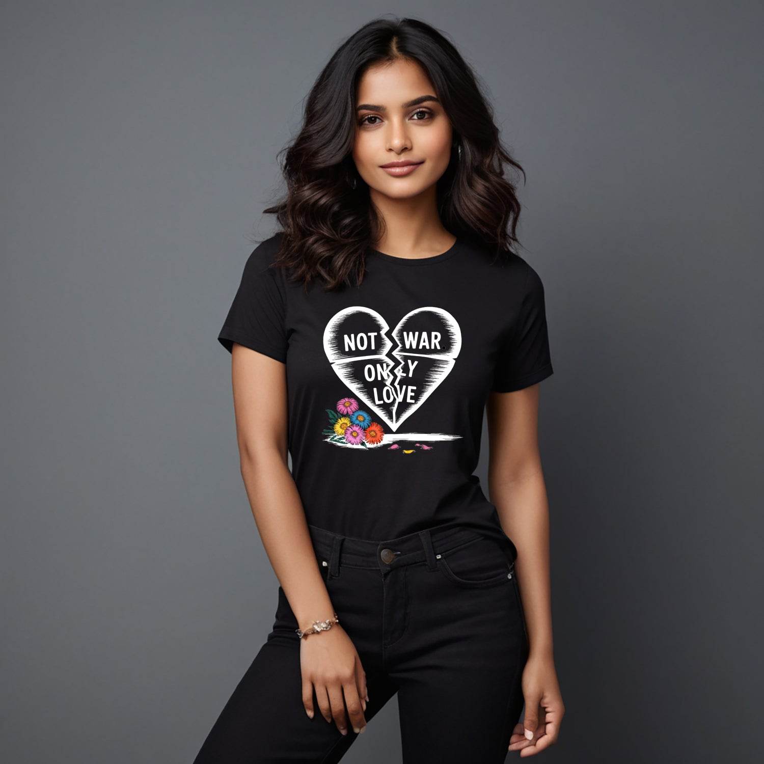 NOT WAR ONLY LOVE - Unisex Round Neck Regular Fit 100% Combed Cotton Half Sleeve T-Shirt - Mojilo Mart