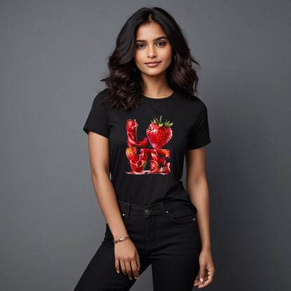 Strawberry Fruit Love - Unisex Round Neck Regular Fit 100% Combed Cotton Half Sleeve T-Shirt - Mojilo Mart