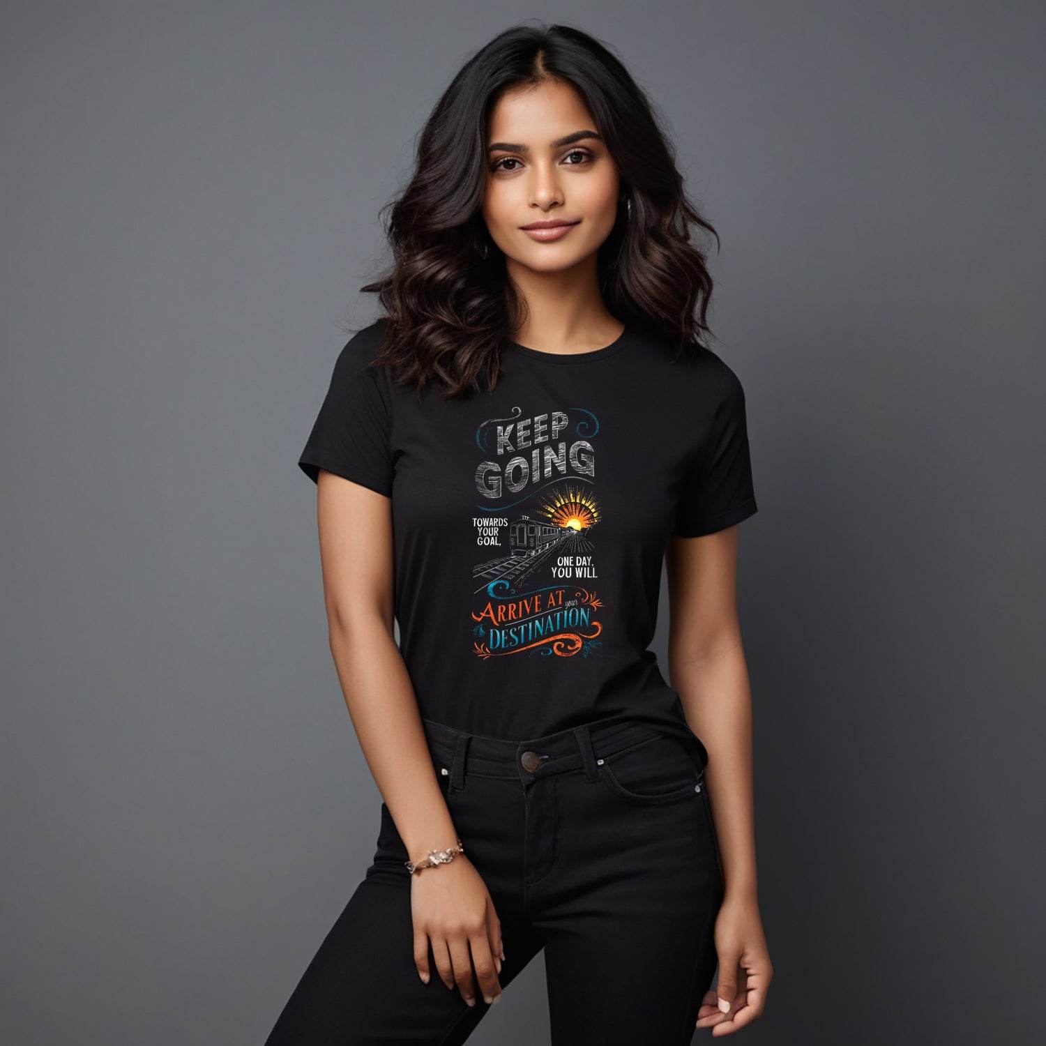 KEEP GOING TOWARDS YOUR Goal ONE DAY YOU WILL ARRIVE AT DESTINATION YOUR - Unisex Round Neck Regular Fit 100% Combed Cotton Half Sleeve T-Shirt - Mojilo Mart