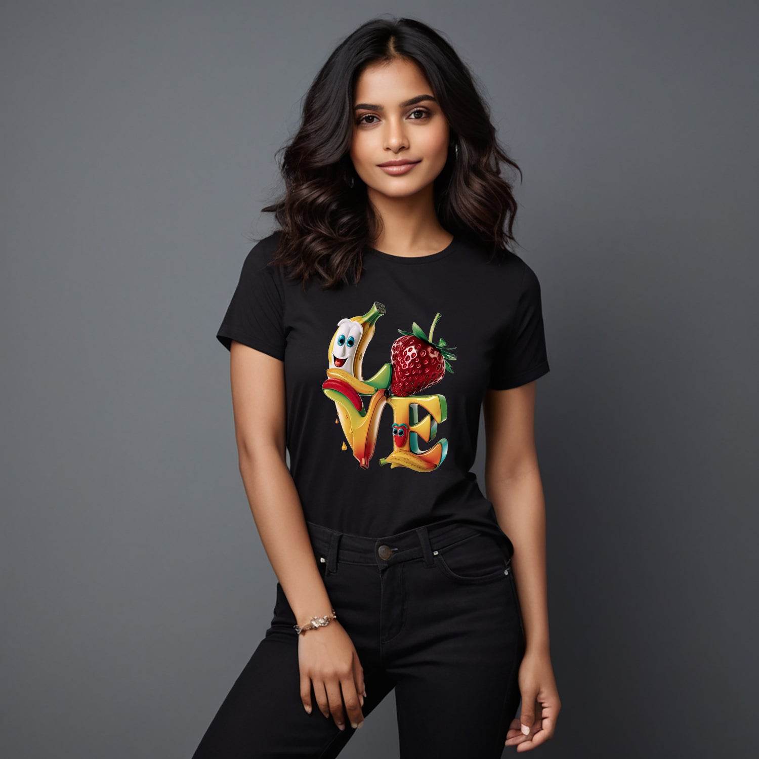 Banana Cherry Love - Unisex Round Neck Regular Fit 100% Combed Cotton Half Sleeve T-Shirt - Mojilo Mart