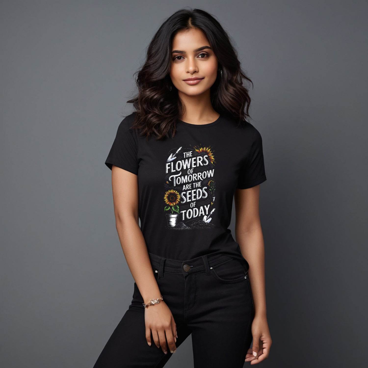 The Flower of Tomorrow Are The Seeds of Today - Unisex Round Neck Regular Fit 100% Combed Cotton Half Sleeve T-Shirt - Mojilo Mart