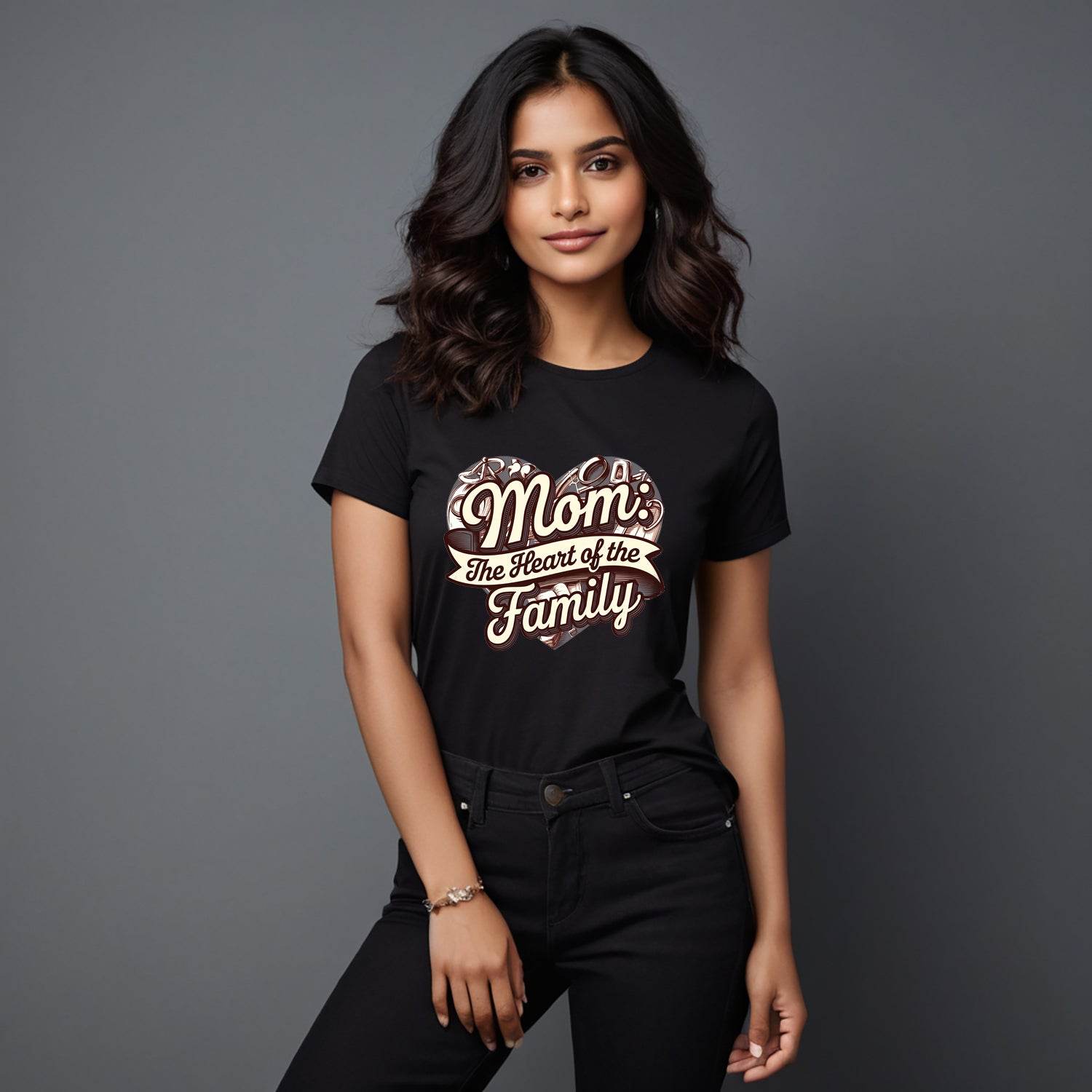 Mom The Heart Of The Family - Unisex Round Neck Regular Fit 100% Combed Cotton Half Sleeve T-Shirt - Mojilo Mart